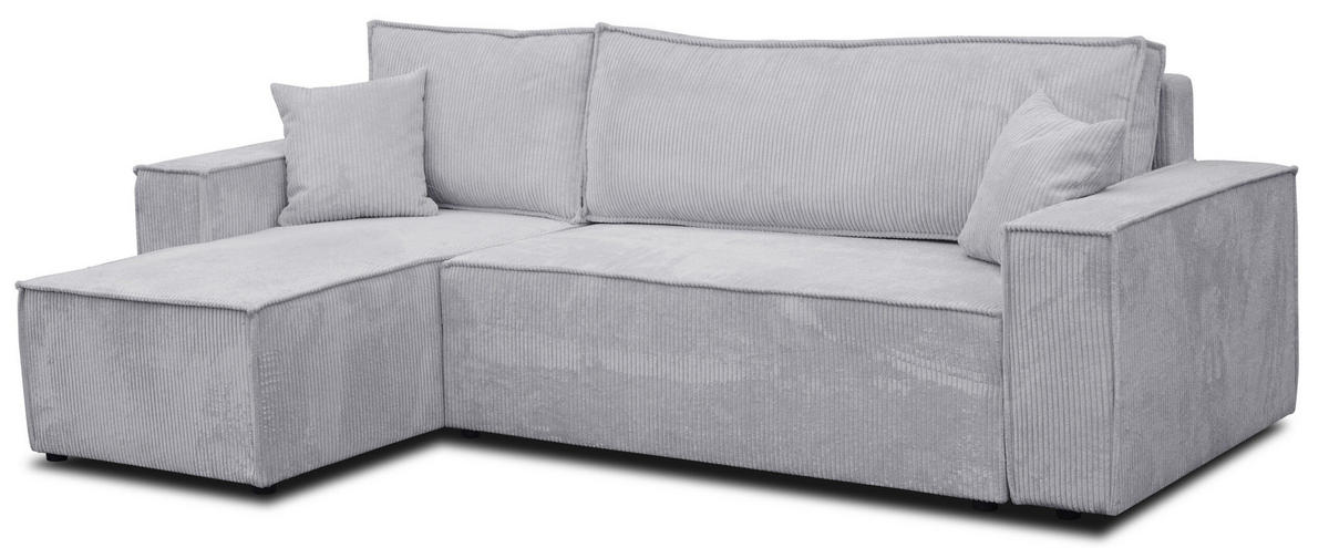 ECKSOFA Hugo L in L-Form mit Schlaffunktion und Bettkasten, Farbe: Hellgrau, Cordstoff, Ottomane Unsiversal - Hellgrau, Textil (244/145cm) - VENASI MÖBEL
