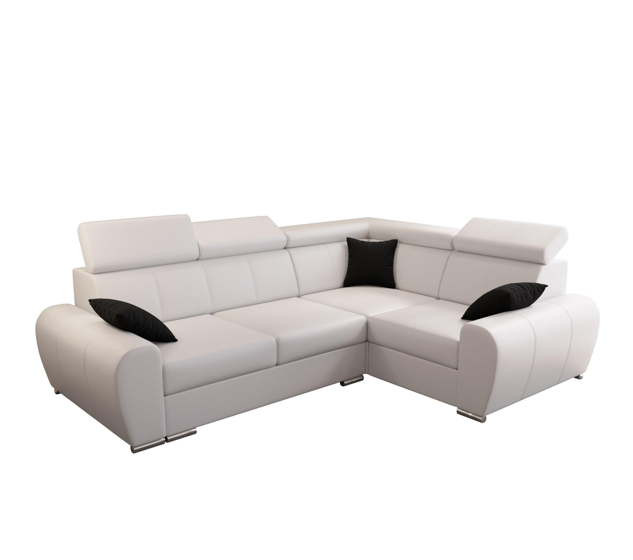 ECKSOFA APOLLO KN08, Eckcouch in L-Form mit Schlaffunktion, Farbe: Weiß, Kunstleder, Ottomane Rechts - Weiß, Textil (255/190cm) - O-Sofa