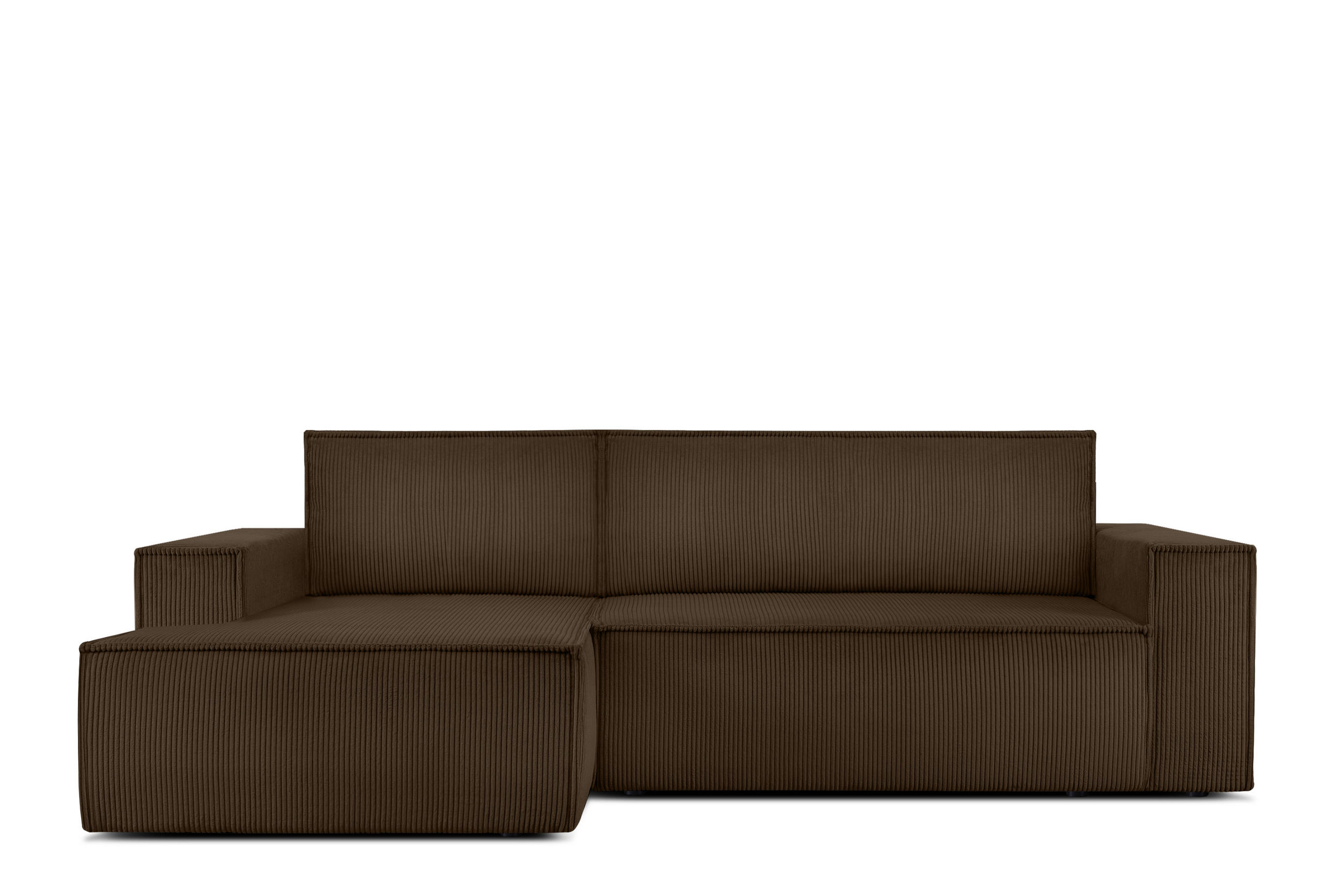 ECKSCHLAFSOFA-LINKS NAPI in Pet Friendly Cord-Stoff, dunkelbraun - Dunkelbraun/Schwarz, Textil (262/148cm) - KONSIMO®