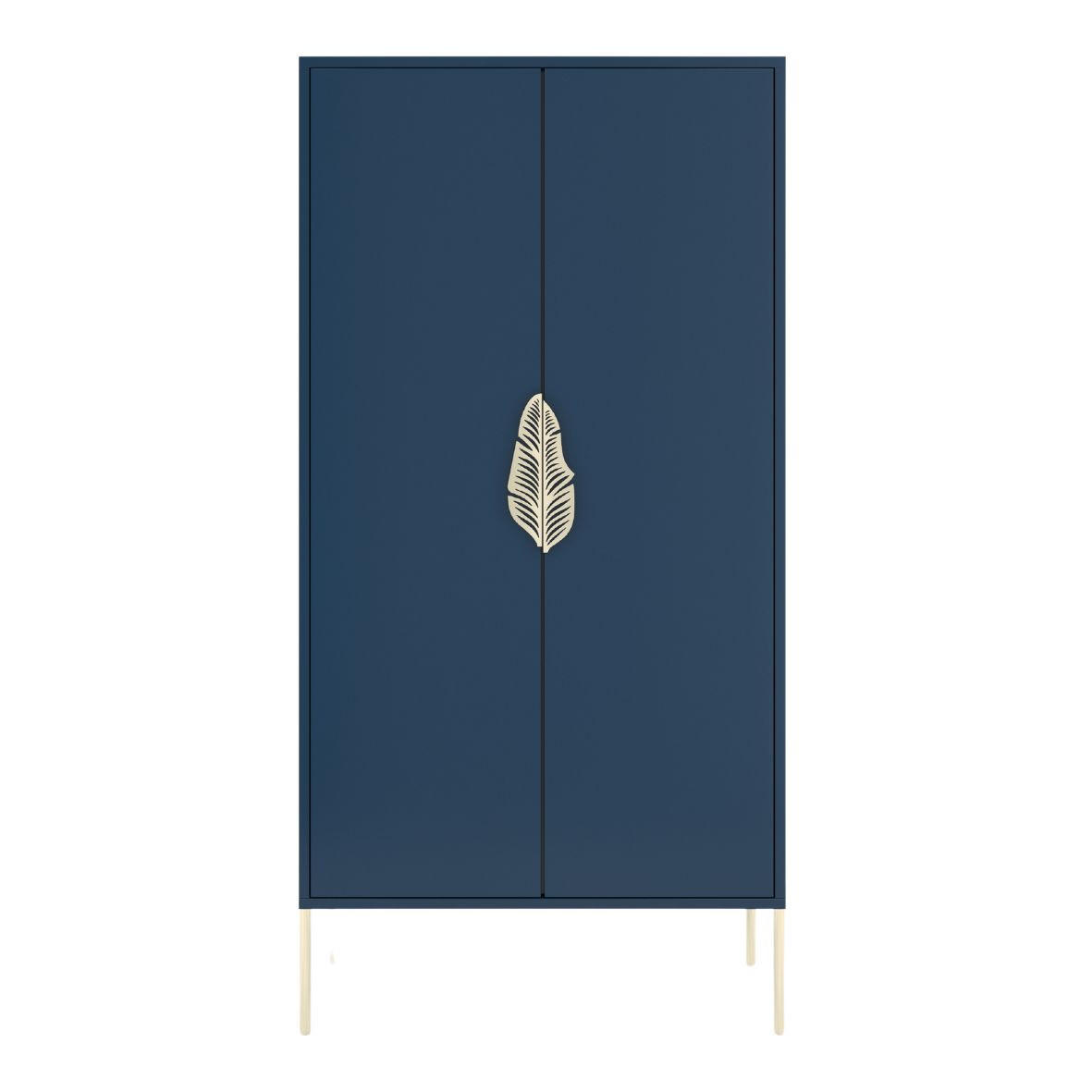 HIGHBOARD Merlin, Marinblau, Goldene Details - Goldfarben/Dunkelblau, Holzwerkstoff/Metall (80/160/40cm) - Skandica