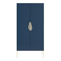 HIGHBOARD Merlin, Marinblau, Goldene Details - Goldfarben/Dunkelblau, Holzwerkstoff/Metall (80/160/40cm) - Skandica