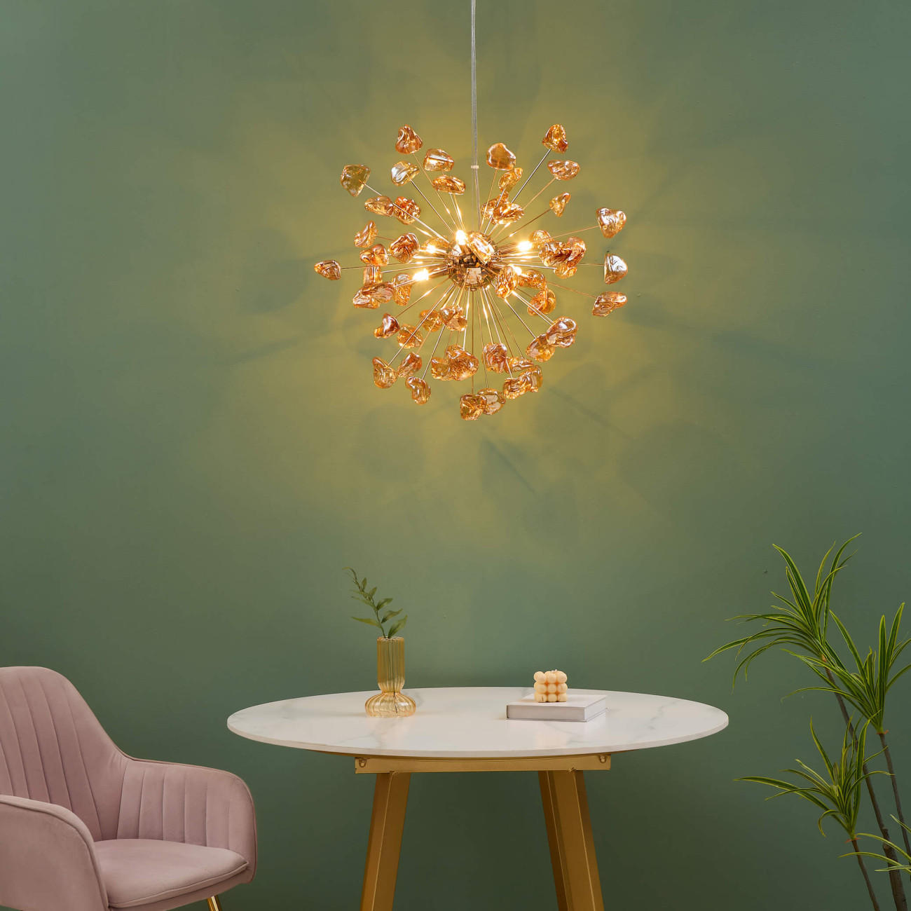HÄNGELEUCHTE Rimelia, Roségold und bernsteinfarben, 55cm - Roségold, Glas (55/55/50cm) - KOSILUM