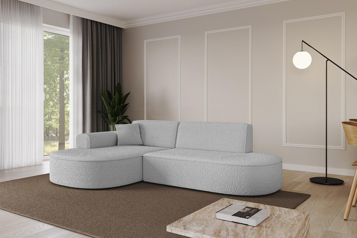 ECKSOFA Ottomane Links MARI-L1 - 232x163x73,5 cm Hellgrau Bouclé - Hellgrau/Schwarz, Holzwerkstoff/Kunststoff (163/234cm) - ALTDECOR
