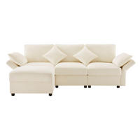 ECKSOFA, Chenille mit verstellbaren Armlehnen & Hocker, 218/156,5/86 cm, Beige - Beige, Textil (156.5/218cm) - Redom