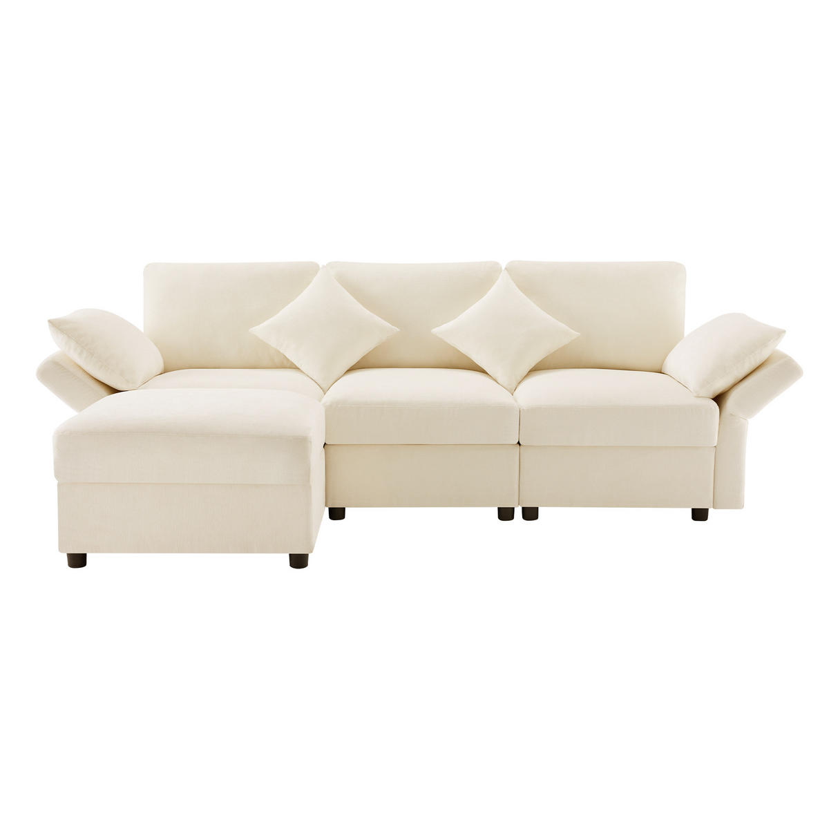 ECKSOFA, Chenille mit verstellbaren Armlehnen & Hocker, 218/156,5/86 cm, Beige - Beige, Textil (156.5/218cm) - Redom