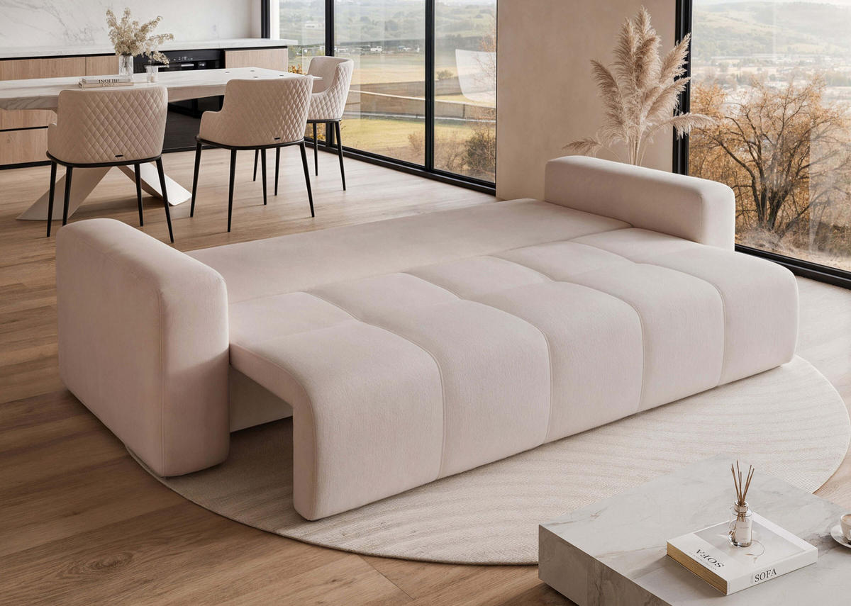 SCHLAFSOFA Velours mit Bettkasten und Schlaffunktion - Beige, Holzwerkstoff/Textil (246/79/93cm) - Idohome
