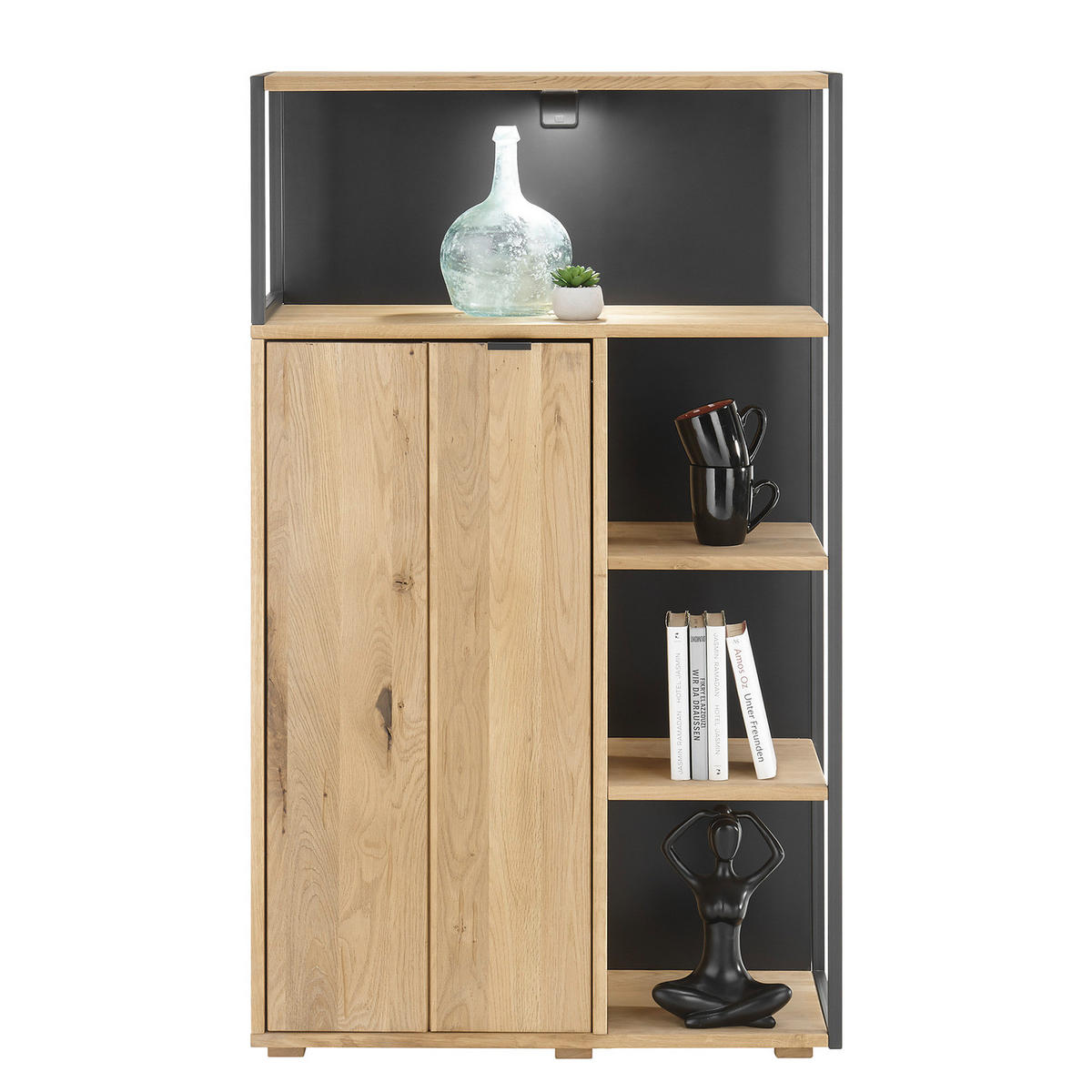 MASSIVES HIGHBOARD - Wildeiche / Schwarz - Wildeiche/Schwarz, Holz/Metall (82/137/40cm) - home24