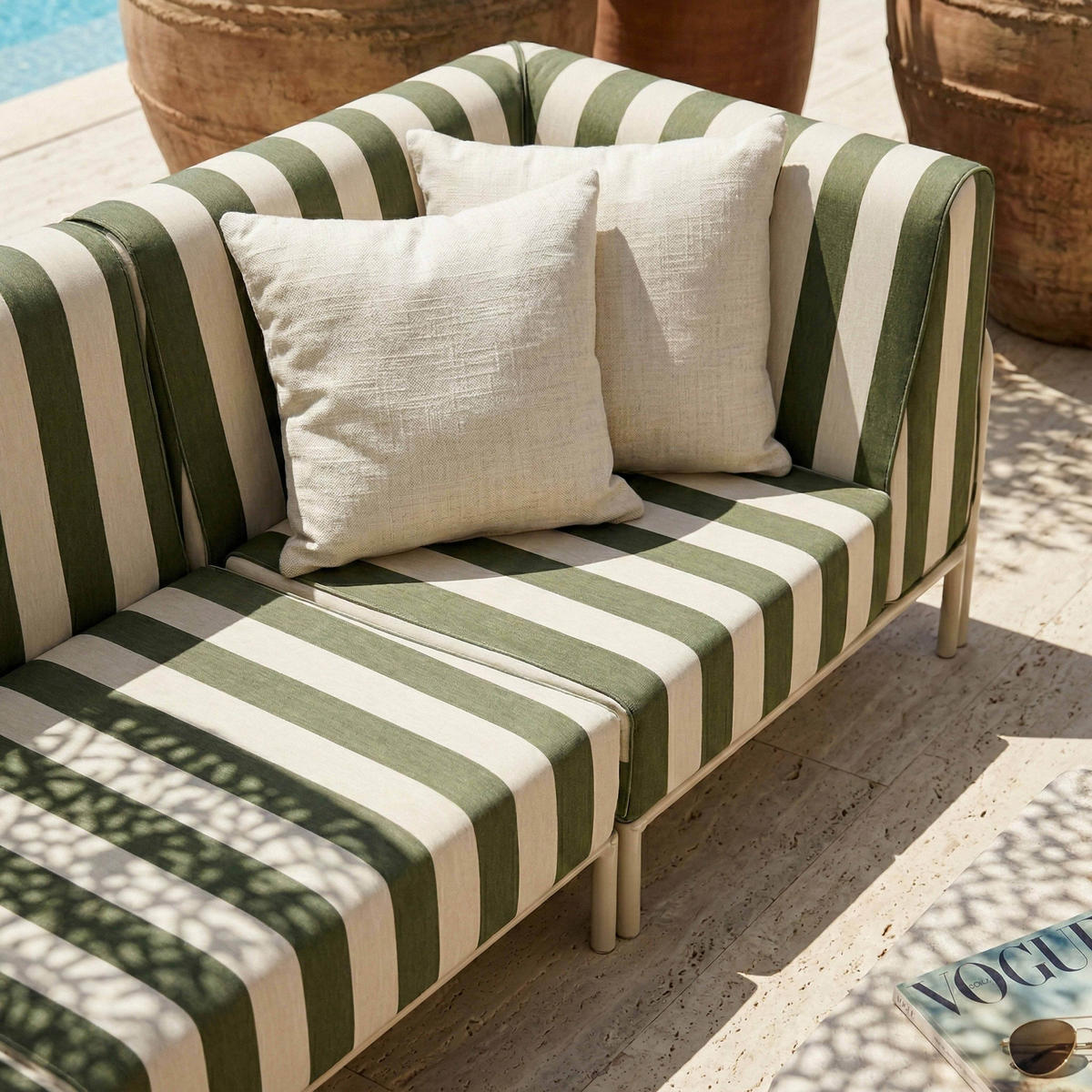 GARTENSOFA mit 3 Sitzplätzen, Khakigrün - Grün, Textil (80/78/216cm) - Oviala