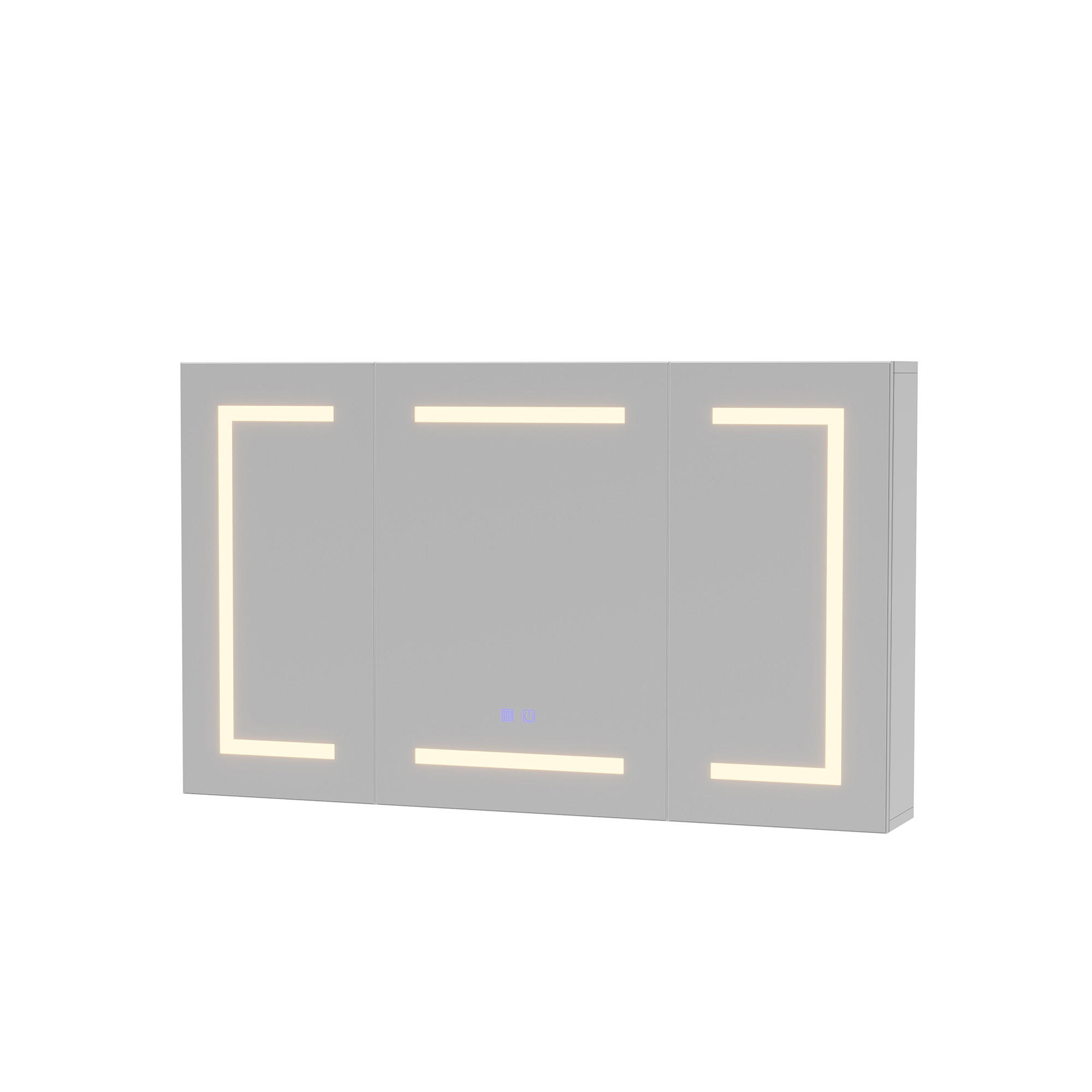 SPIEGELSCHRANK 100/60/13.5 cm, dreitürig asymmetrisch, LED & EU-Steckdose, Weiß - Weiß, Glas/Holz (100/60/13.5cm) - BRILVERDE