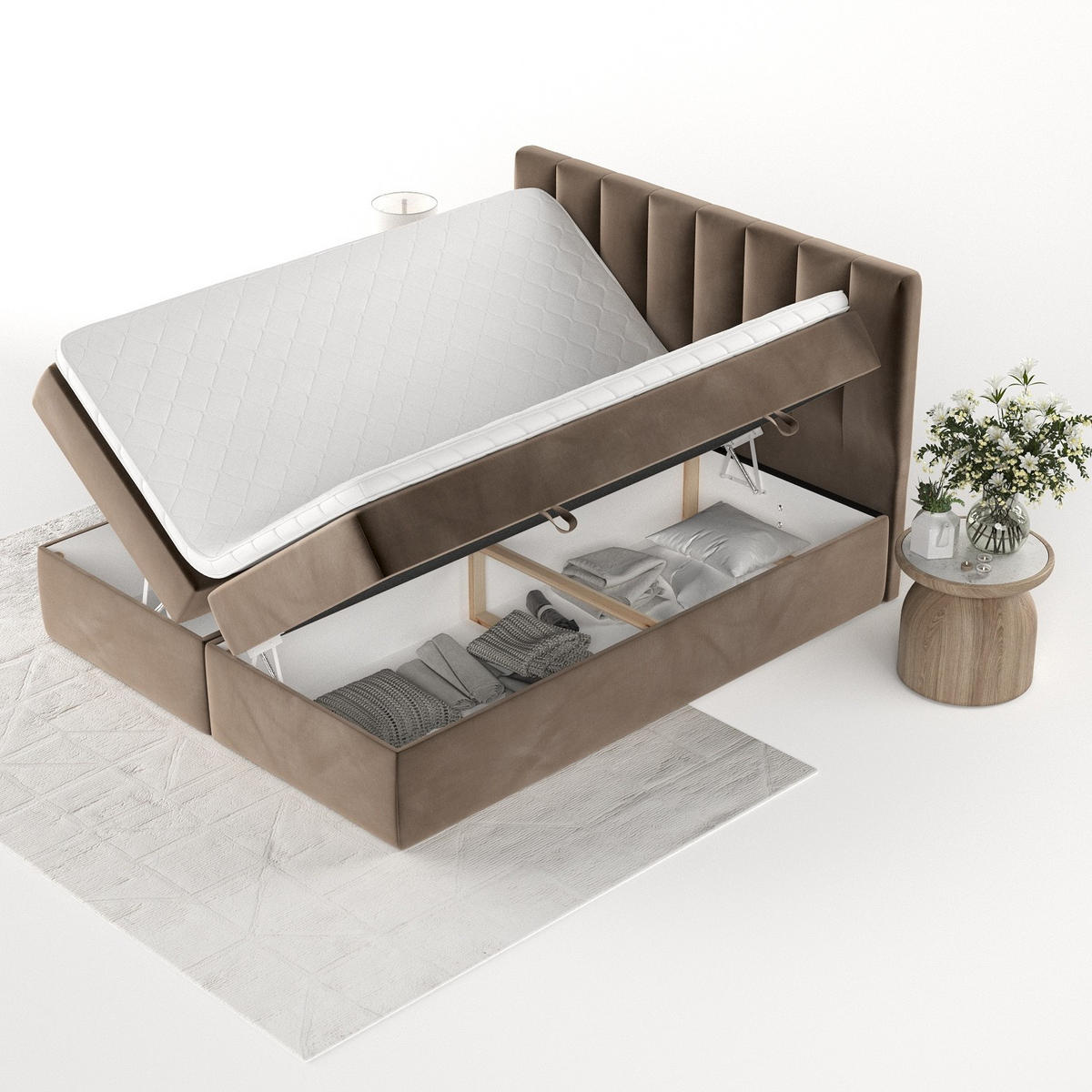 BOXBETT Bari 200/200 cm Braun im Paros Stoff - Braun, Holz/Holzwerkstoff (200/200cm) - AltaBeds