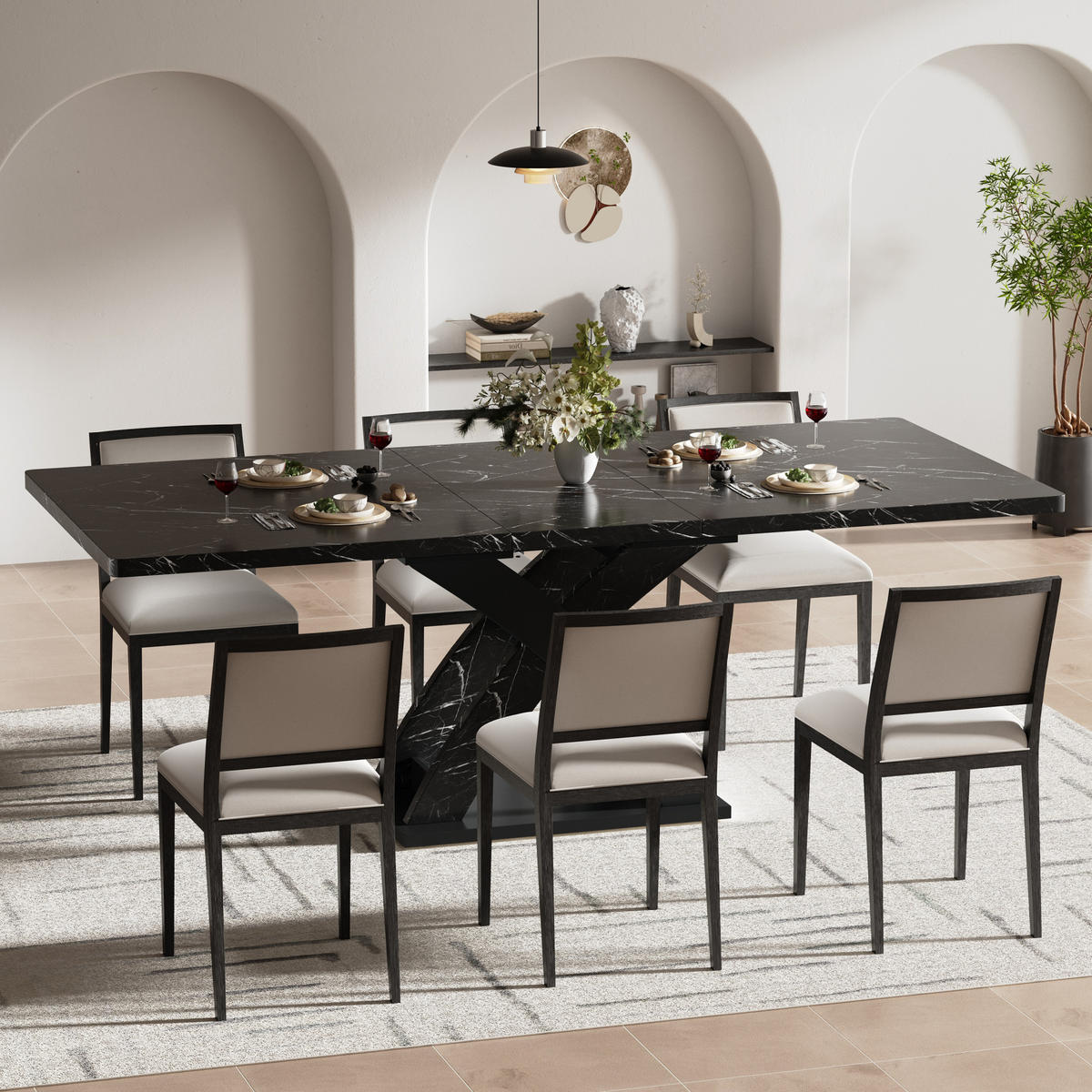 ESSTISCH 120-160/80/75 cm ausziehbar mit X-Gestell und verstellbaren Füßen, Schwarz - Schwarz, Holzwerkstoff (120/80/75cm) - Redom