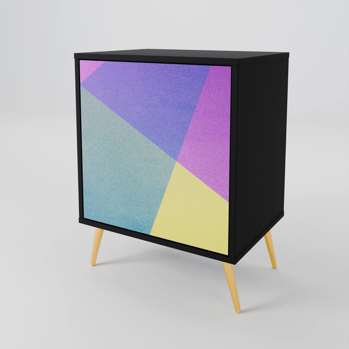 SIDEBOARD BRIGHT GEOMETRY, Schwarz, 57,5x42x72,5 cm, Schwarze Metallfüße - Multicolor/Schwarz, Holzwerkstoff/Metall (57.5/72.5/42cm) - SpaceRebels