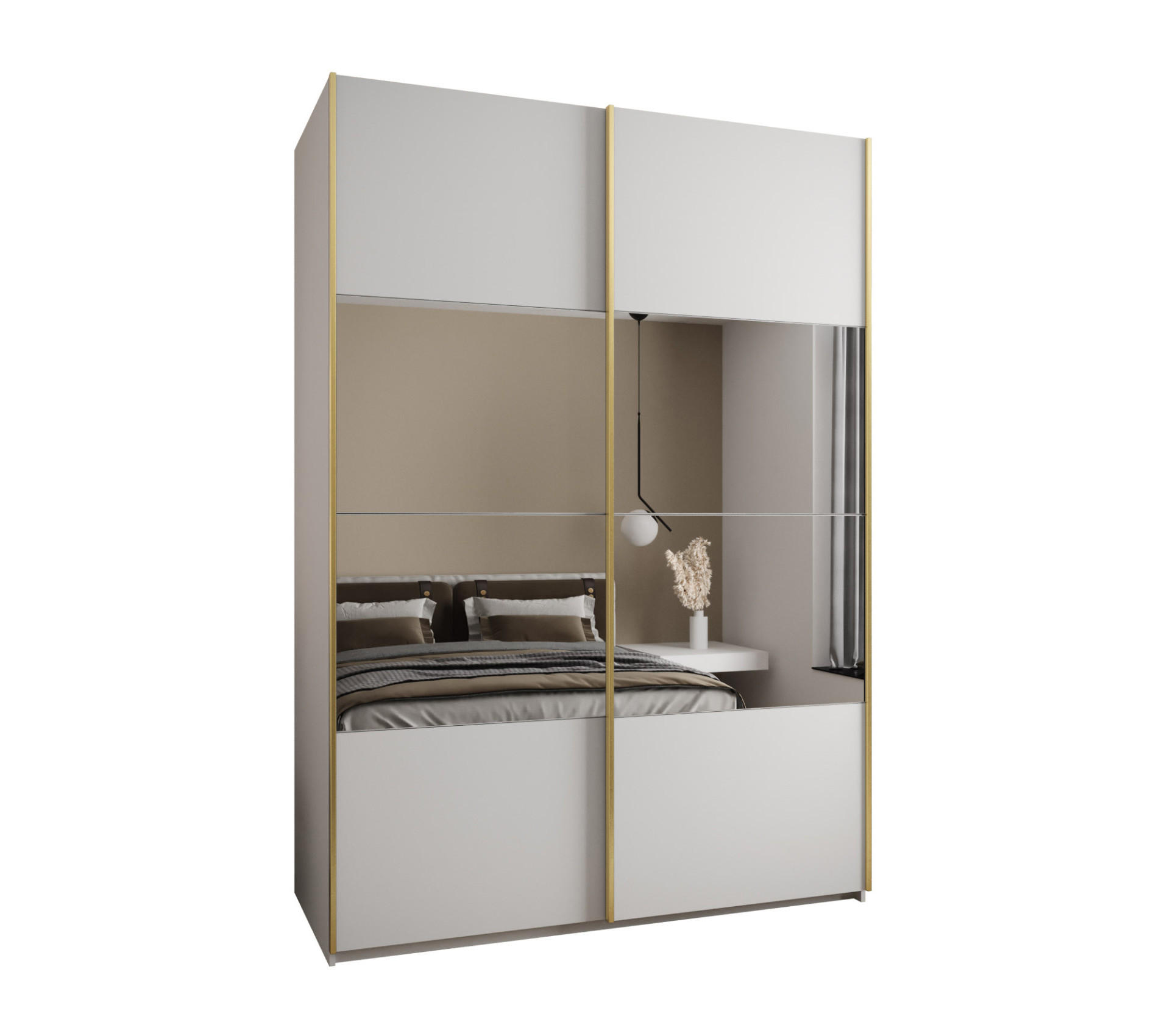 Abiks Möbel SCHWEBETÜRENSCHRANK Weiß, Weiß, Gold 180cm × 64cm × 245cm