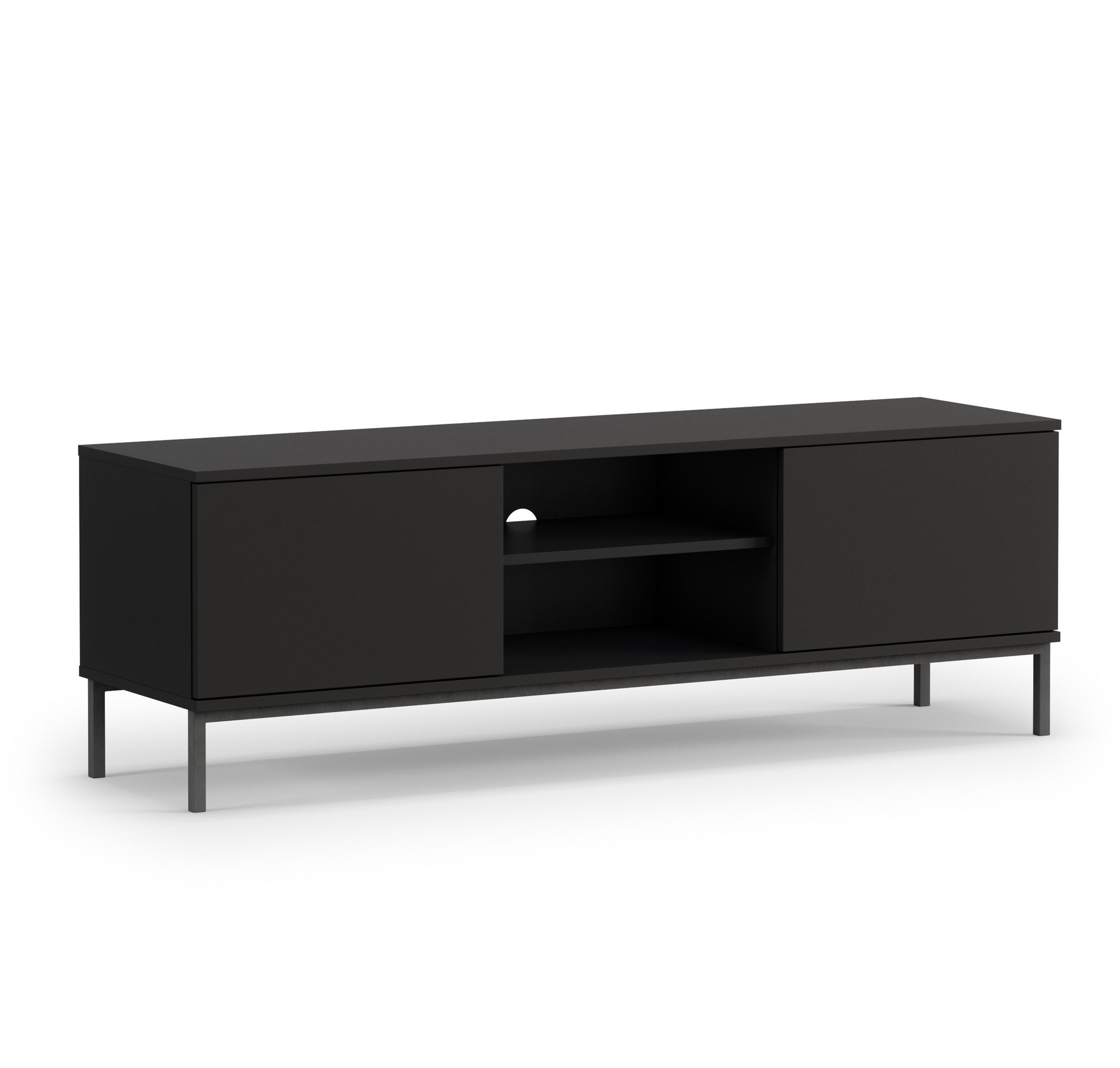 LOWBOARD Queba 2T Schwarz 150/50/41 cm – schwarzer TV Schrank breit - Schwarz, Holzwerkstoff (150/50/41cm) - AX Living