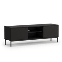 LOWBOARD Queba 2T Schwarz 150/50/41 cm – schwarzer TV Schrank breit - Schwarz, Holzwerkstoff (150/50/41cm) - AX Living
