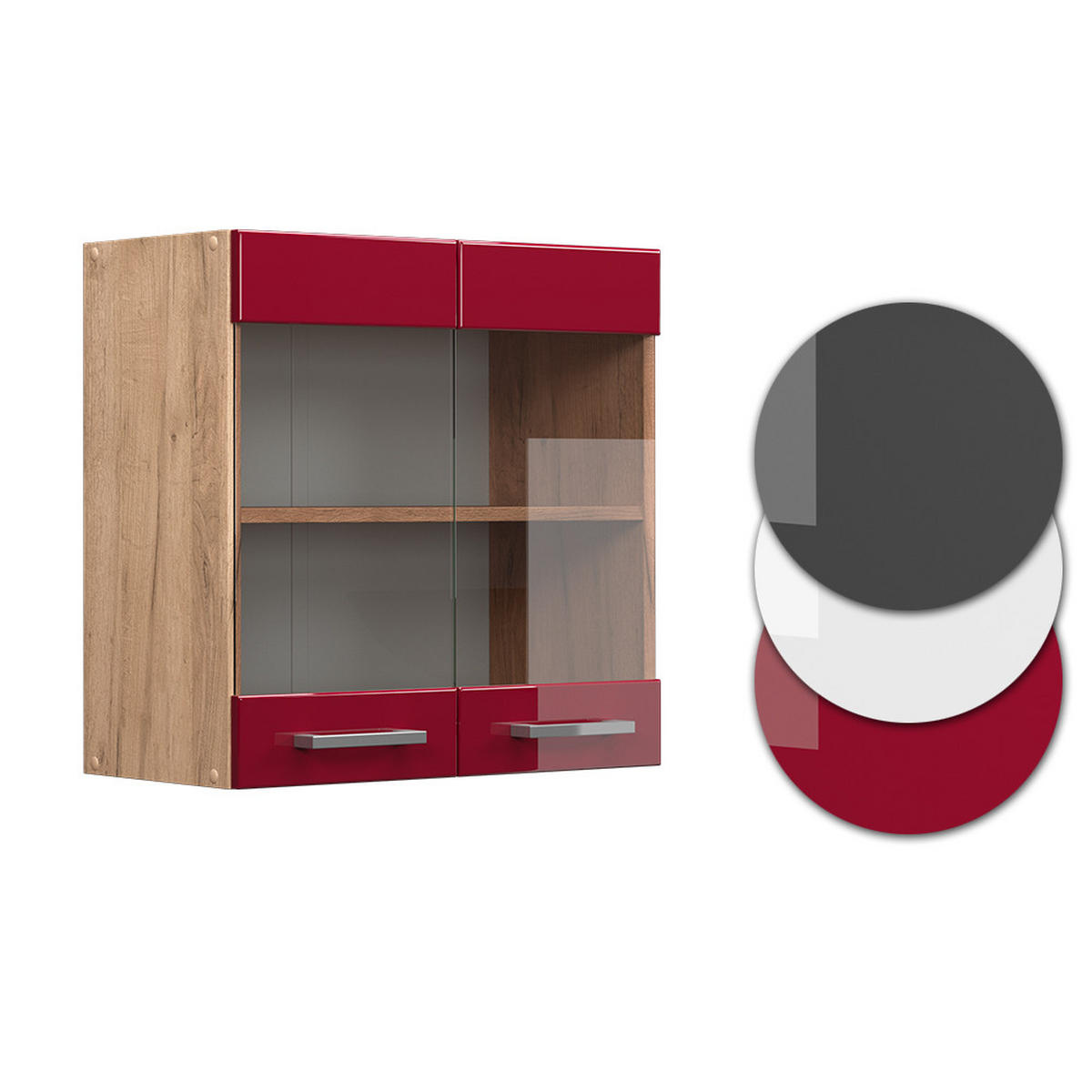 KÜCHENGLASSCHRANK R-Line Rot Hochglanz 60 cm - Honigeiche/Bordeaux, Holzwerkstoff (60/60/31cm) - Vicco