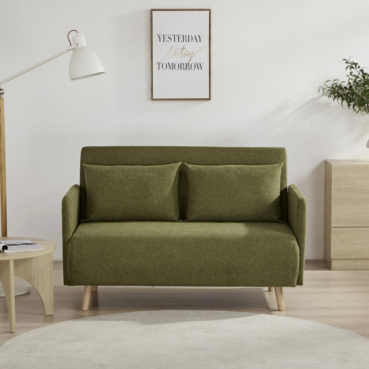 SCHLAFSOFA Olivengrün - Olivgrün, Textil (132/80/88cm) - Drawer