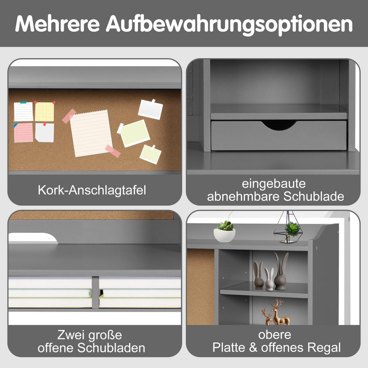KINDERSCHREIBTISCH mit Hängeplatte grau(2-tlg) - Grau, Holzwerkstoff (111.5/110.7/60.5cm) - COSTWAY