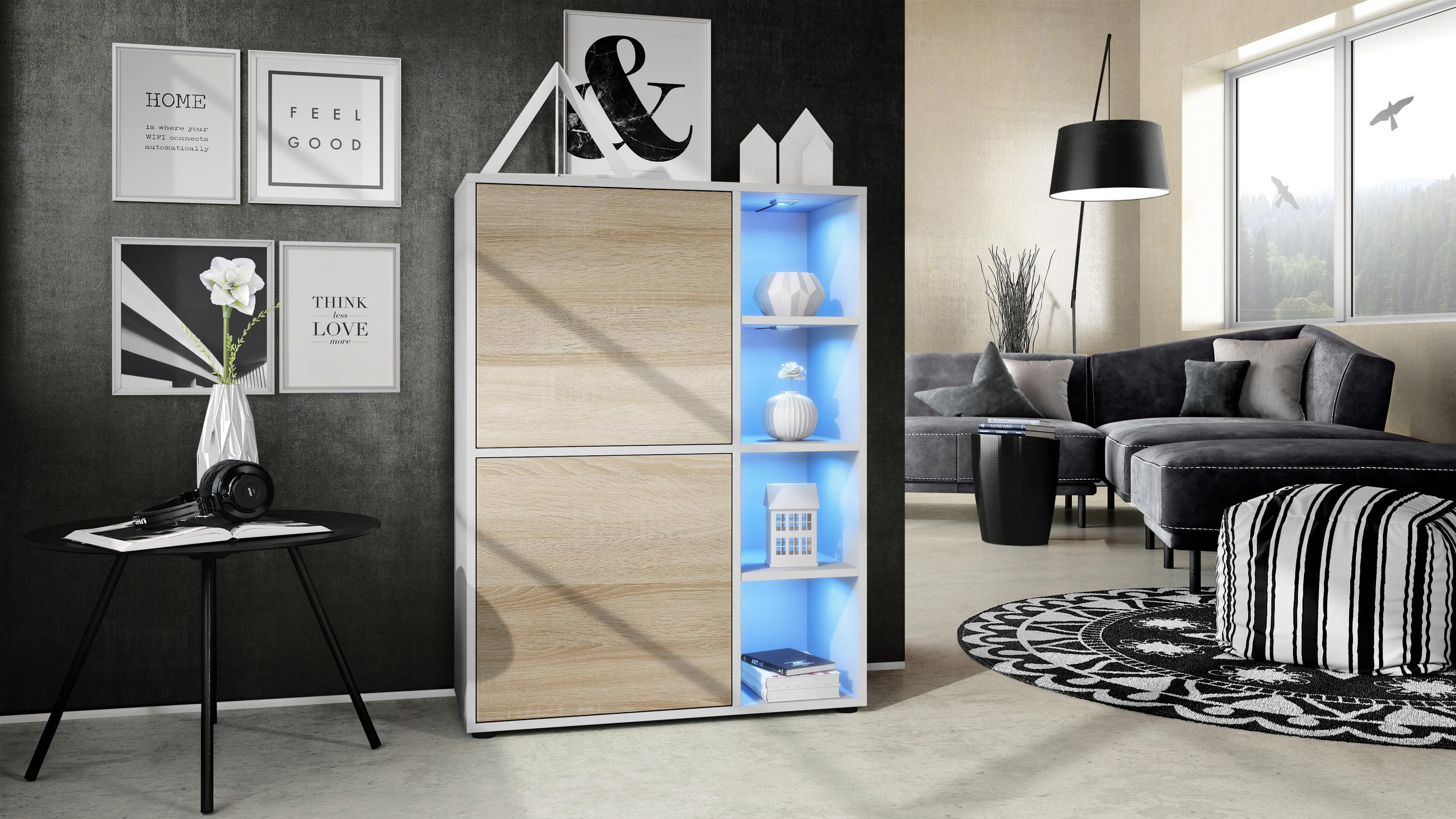 HIGHBOARD Cuba Türen in Eiche sägerau - Eiche San Remo, Holzwerkstoff (79/105.5/35.5cm) - Vladon