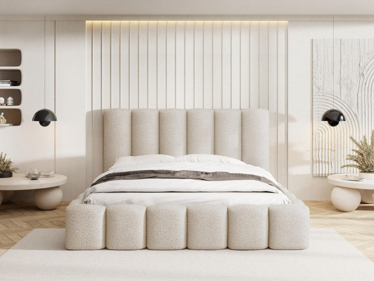 POLSTERBETT Serenity mit Bettkasten, Beige Boucle 120x200 cm - Beige/Birkefarben, Holzwerkstoff/Kunststoff (120/200cm) - WFL GROUP