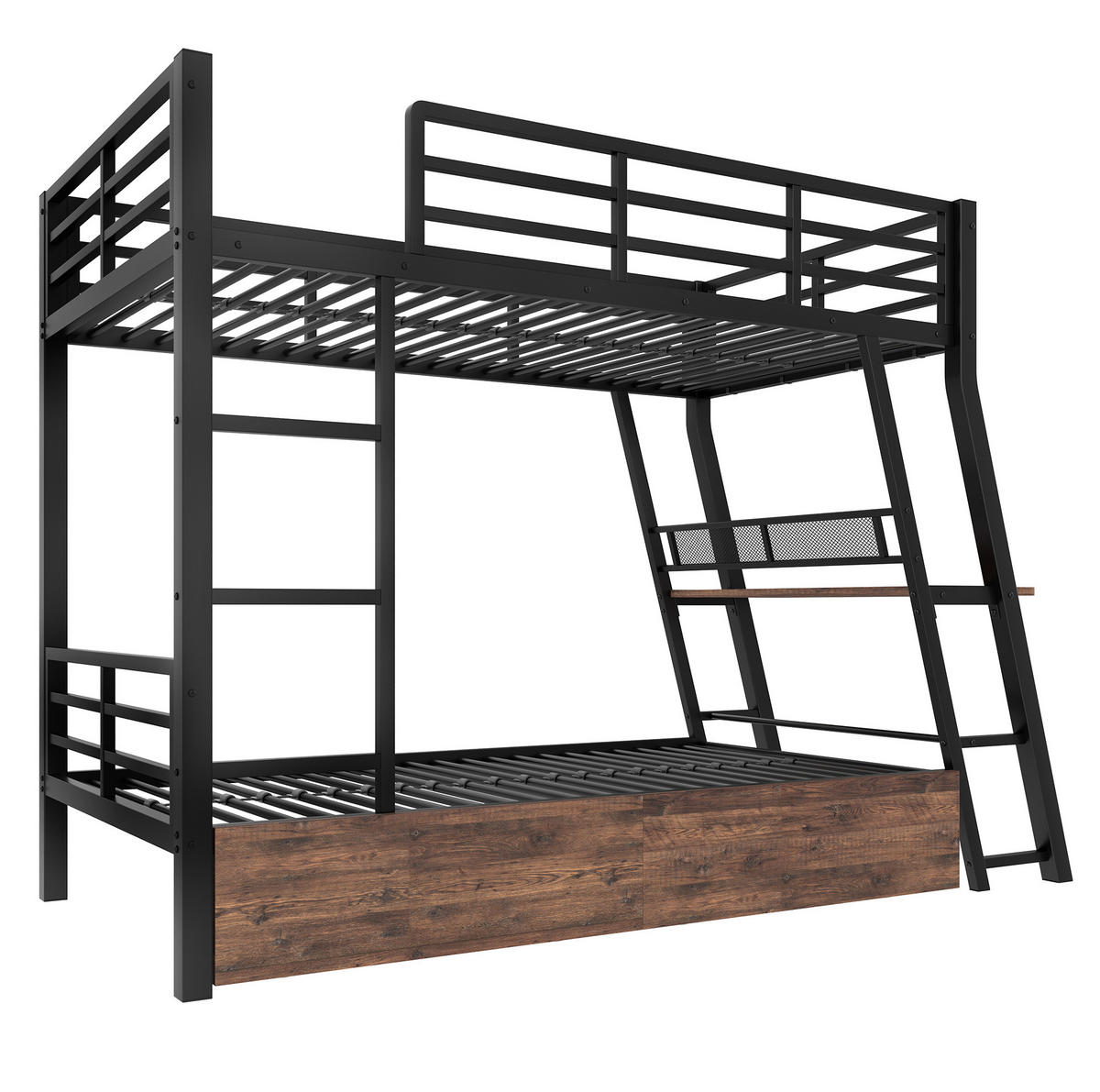 HOCHBETT mit Schreibtisch 90/200 cm in Schwarz mit LED-Leiste und 2 Schubladen - Schwarz, Metall (90/200cm) - BEAOK