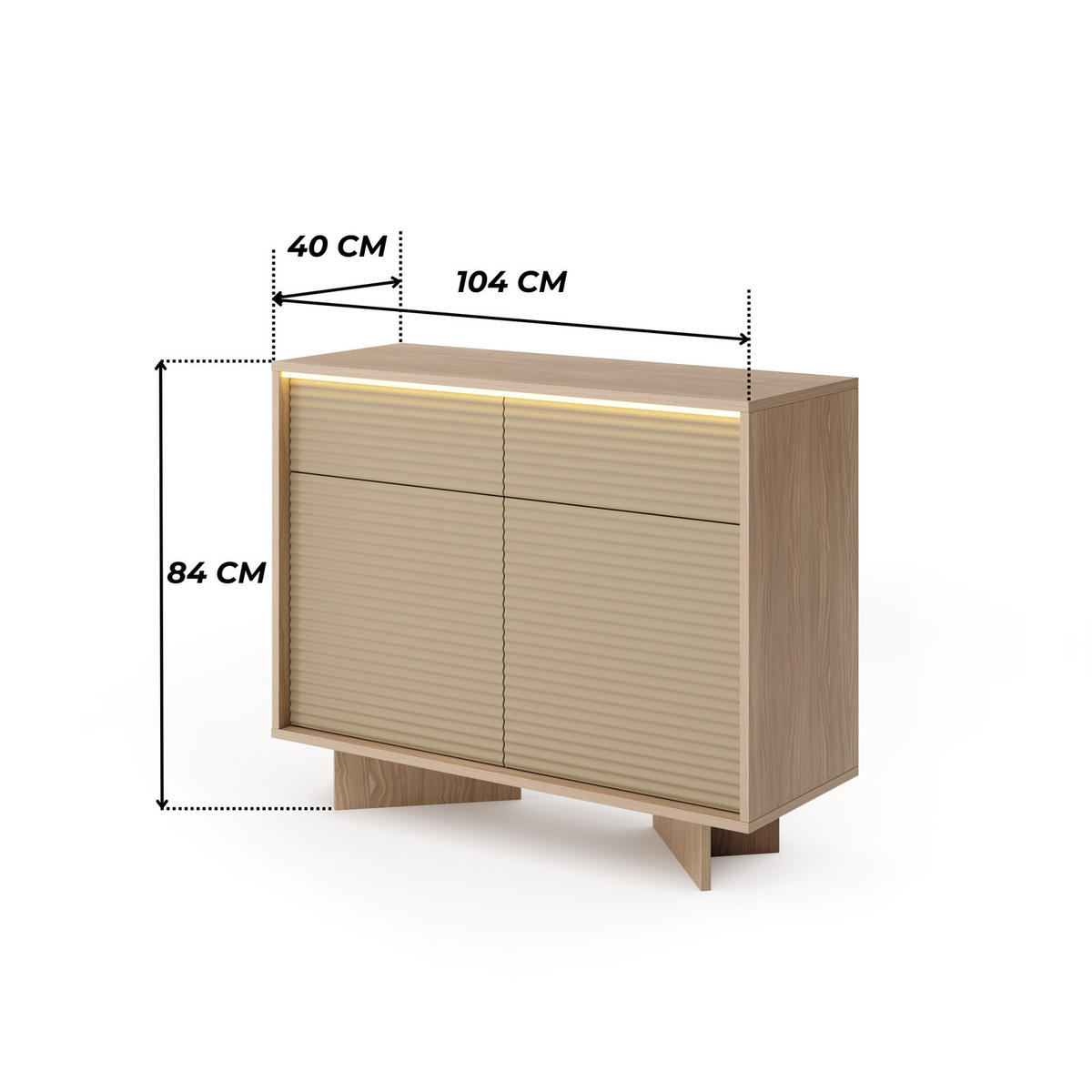 KOMMODE TORSANO (Bolivar Natur/Cappuccino, 2 Türen, 2 Schubladen, LED-Beleuchtung, Push-to-Open) - Eichefarben/Beige, Holz/Holzwerkstoff (104/84/40cm) - Ravio