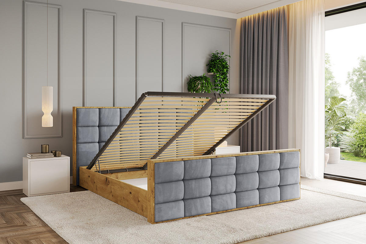 POLSTERBETT mit Bettkasten, Fußteil und Lattenrost, Boxbett mit Matratze H3/H4 - ENZO2-Z 120x200 Grau - Grau, Holzwerkstoff/Textil (120/200cm) - ALTDECOR
