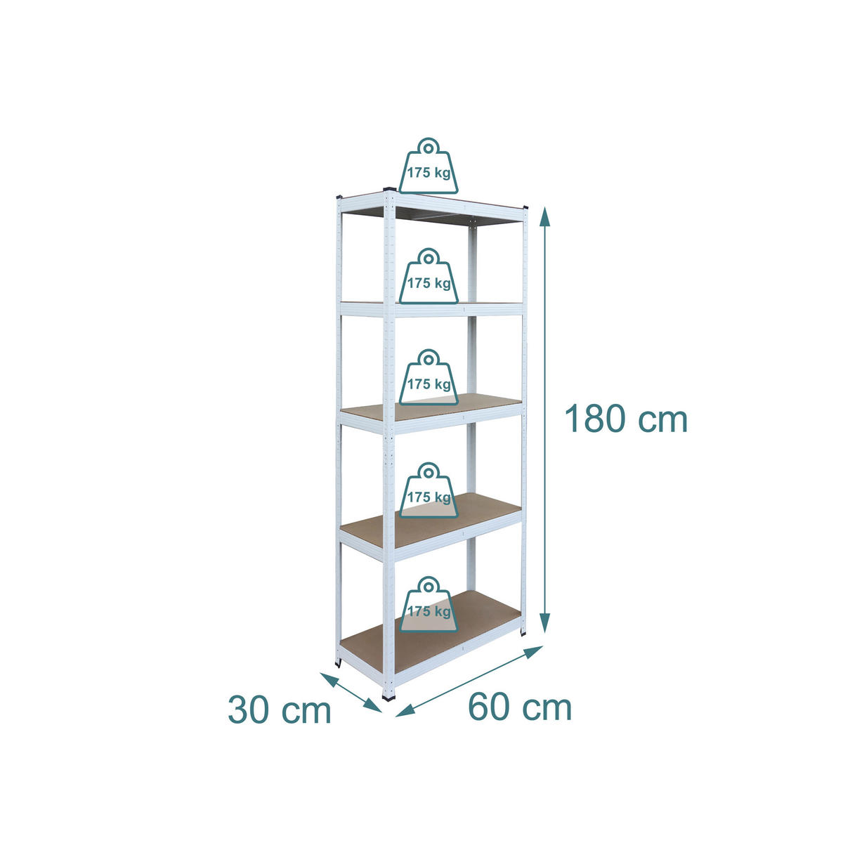 SCHWERLASTREGAL - Weiß, Holzwerkstoff/Kunststoff (60/180/30cm) - Relaxdays
