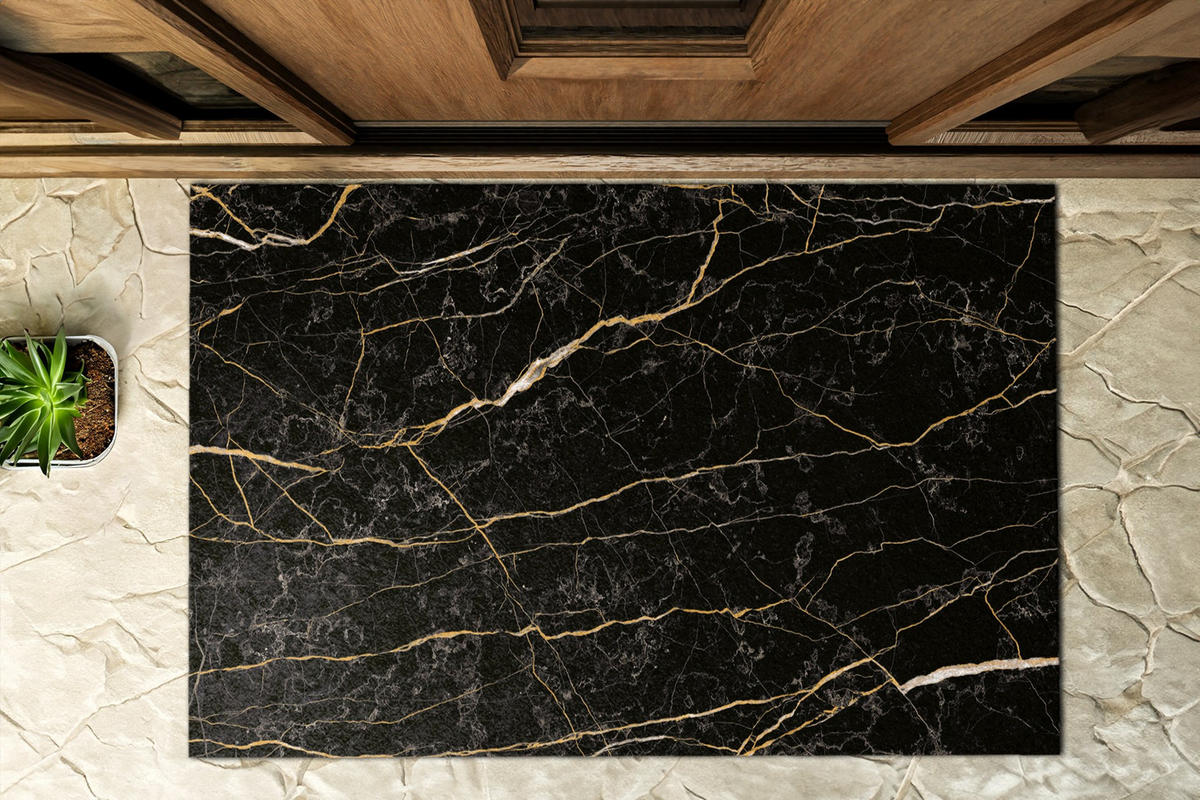 FUSSMATTE 150 x 100 cm Schwarzer Marmor - Dunkelgelb/Schwarz, Textil (150/100cm) - TULUP