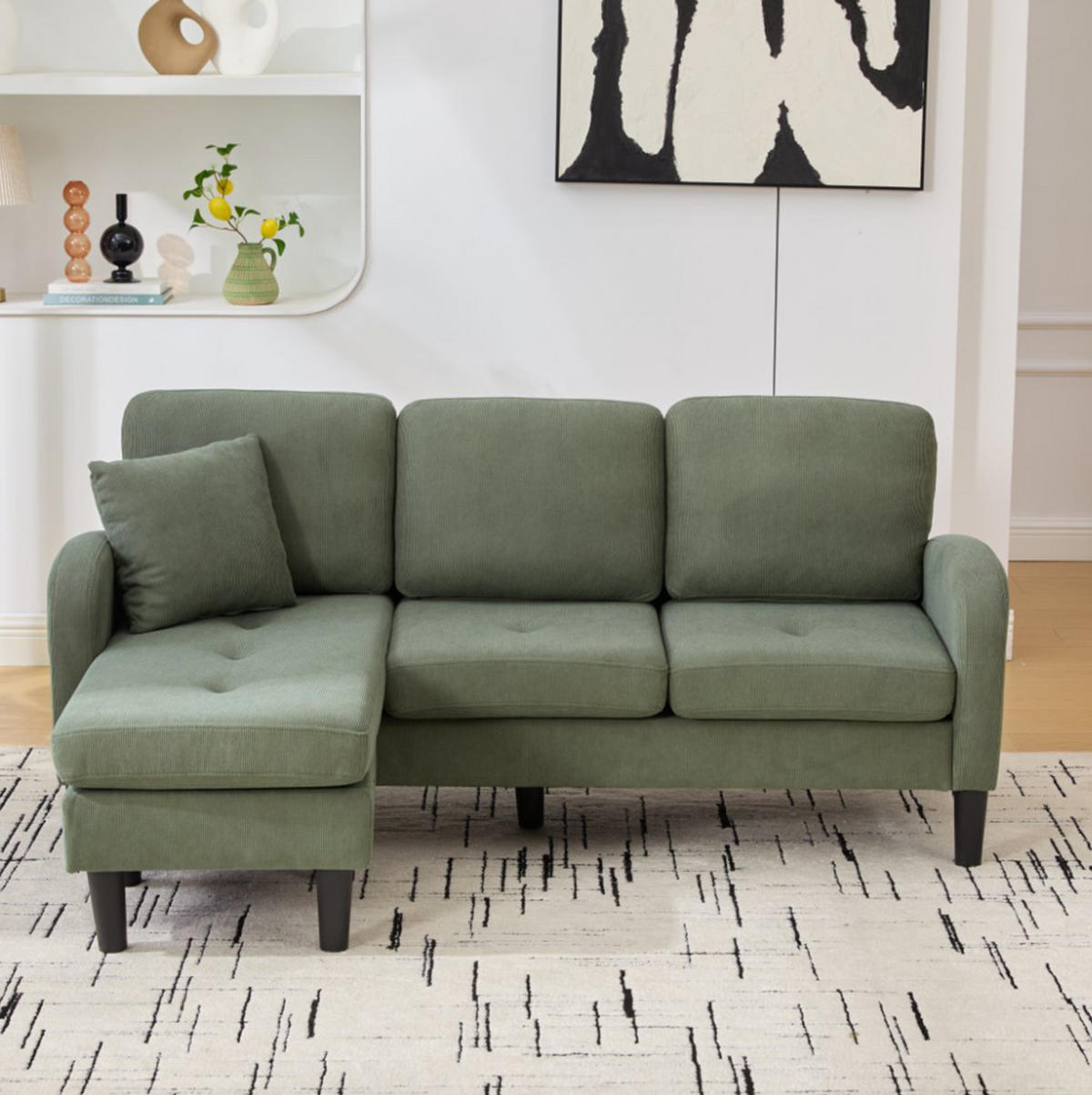 ECKSOFA 166/118/77 cm Grün aus Cord mit Chaiselongue - Grün, Textil (118/166cm) - OKMYHOME