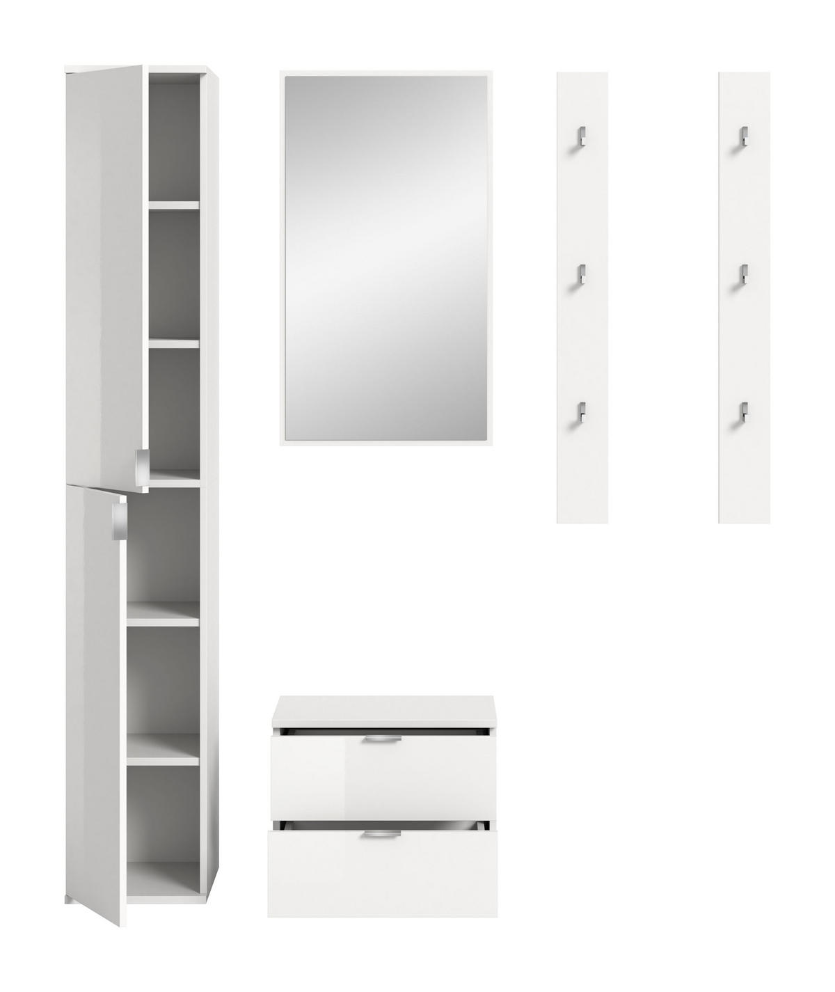 GARDEROBENKOMBINATION 5tlg. Projekt X Garderobe in weiß Nb. und weiß hochglanz B/H/T: 148x193x34 cm - Weiß, Holzwerkstoff (148/191/37cm)