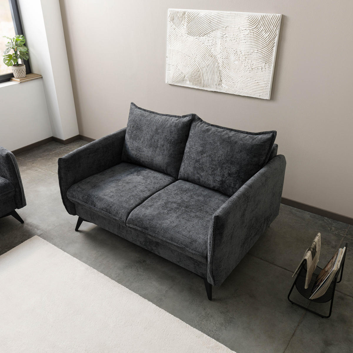 SOFA 2-Sitzer Chenille 138x100x86 anthrazit OLIVIA - Anthrazit, Kunststoff (138/86/100cm) - Massivmoebel24