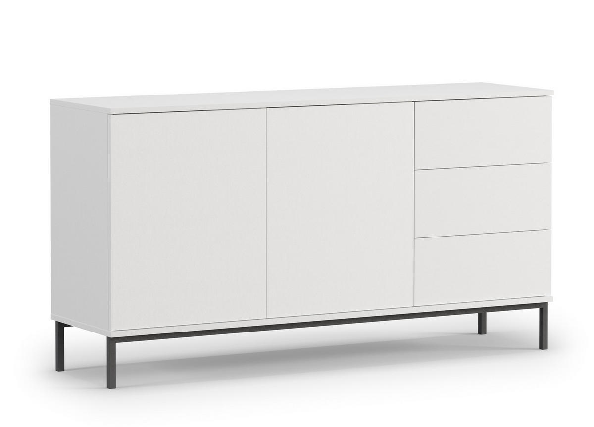 SIDEBOARD Queba 2T 3S Weiß 150/80/41 cm – mit Schubladen und viel Stauraum - Schwarz/Weiß, Holzwerkstoff (150/80/41cm) - AX Living