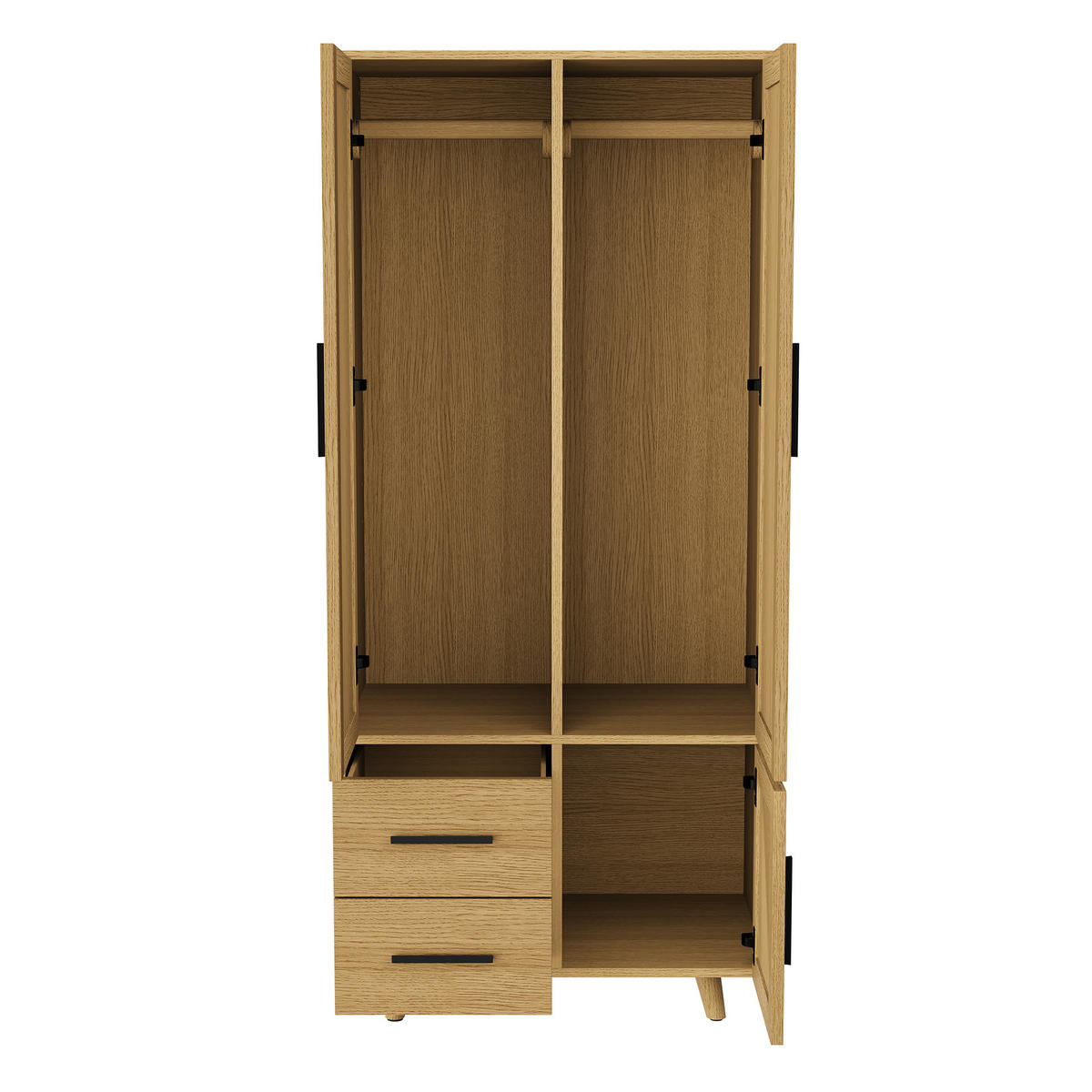 KLEIDERSCHRANK aus Rattan in Eichefarben, 2 Schubladen, integrierte Kleiderstange - Eichefarben, Holz (80/166/52cm) - EuroLiving