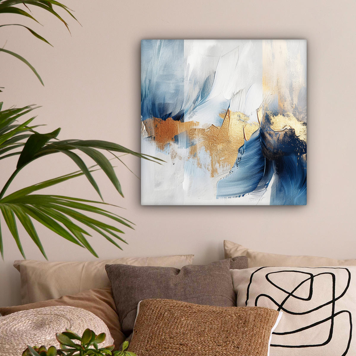 LEINWANDBILD Gold - Blau - Aquarell - Kunst - Modern 50x50 cm - Hellblau, Textil (50/50cm) - MuchoWow