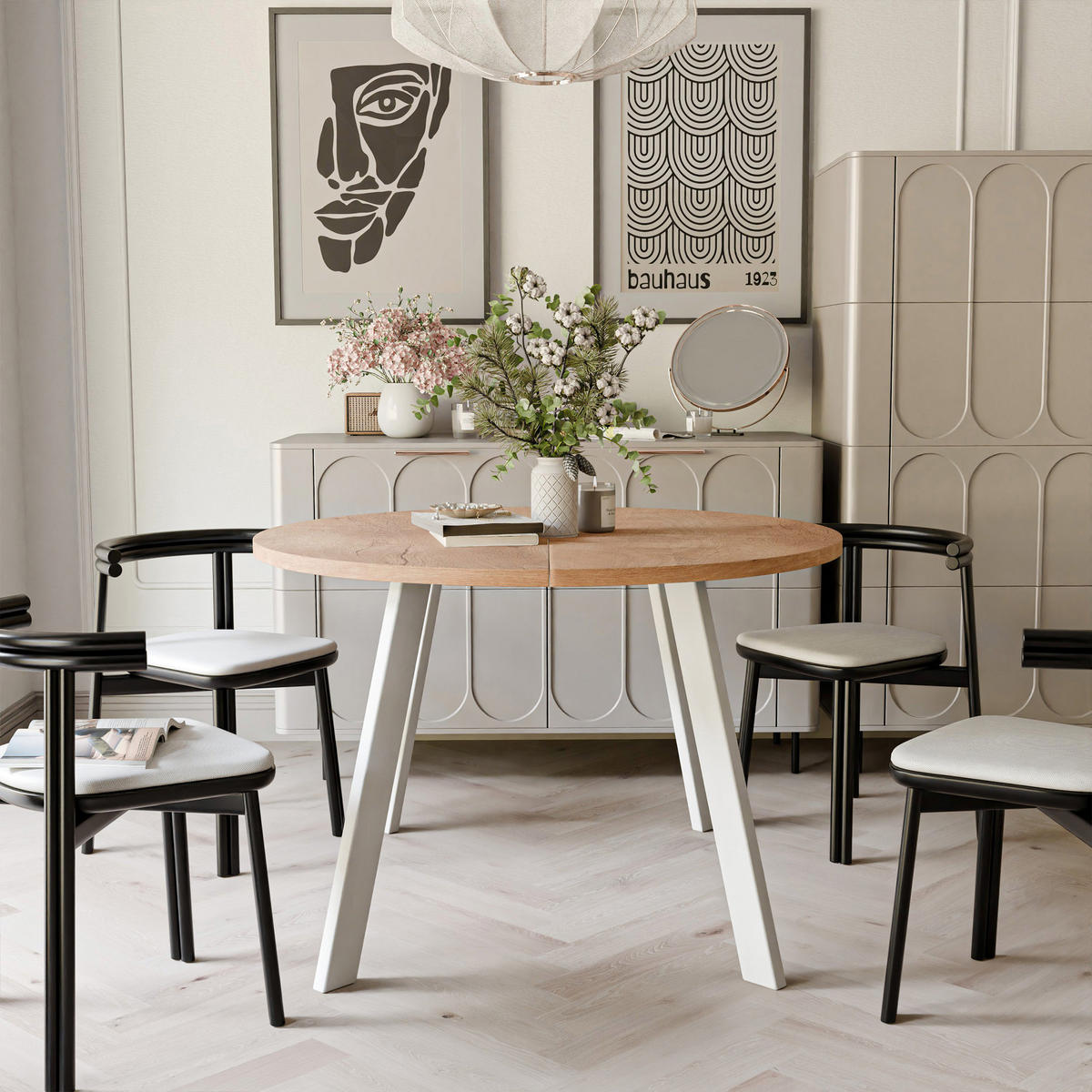 TISCH Weiße Beine, MDF Tischplatte, Lefkas Eiche - Braun/Weiß, Holzwerkstoff (100/100/76cm) - Idohome
