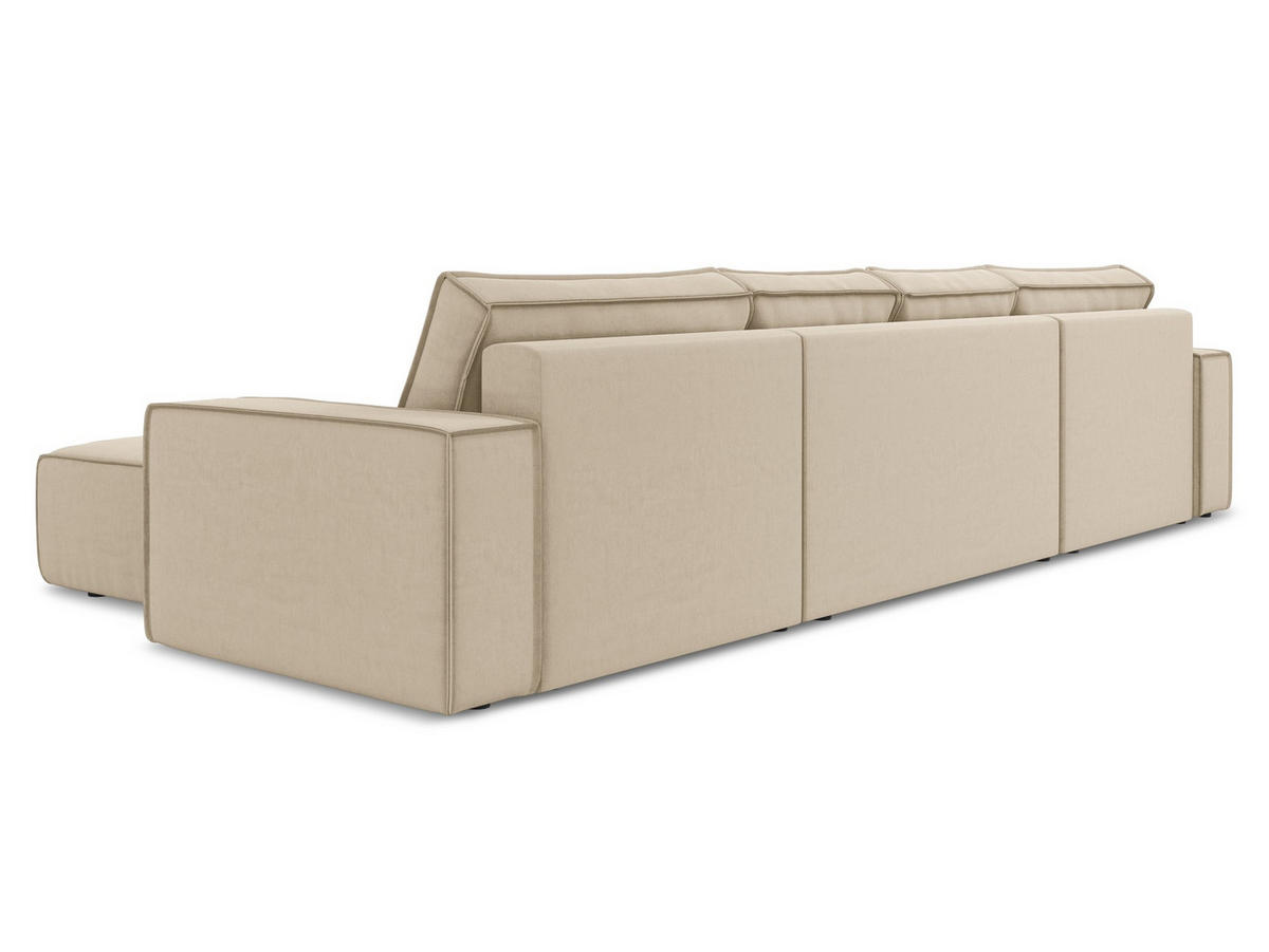 WOHNLANDSCHAFT Samt Stoff Beige - Beige/Creme, Kunststoff/Textil (398/82/185cm) - Makamii