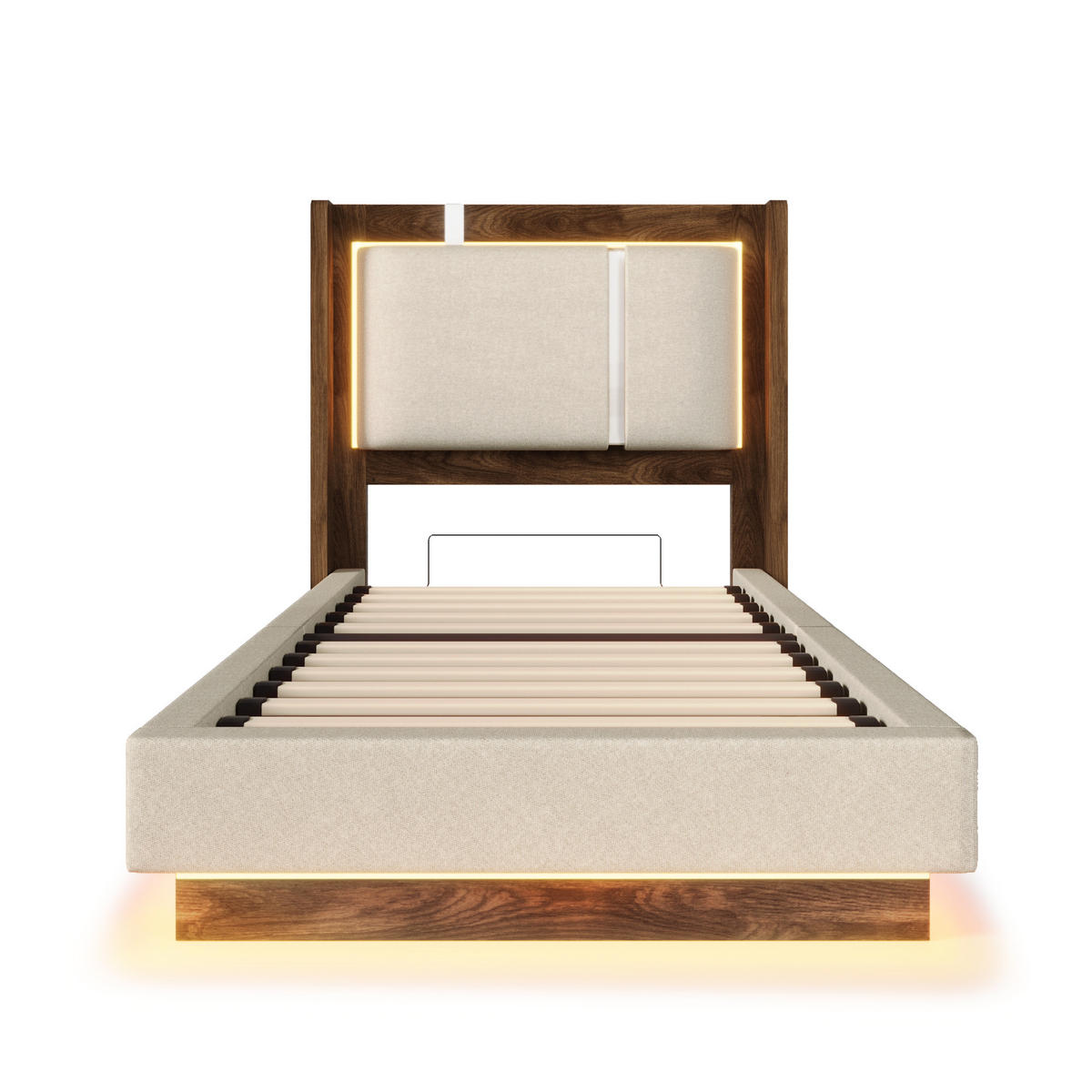 POLSTERBETT 90/200 cm Weiß mit LED und Bettkasten, ohne Matratze - Beige, Textil (90/200cm) - Oxeza