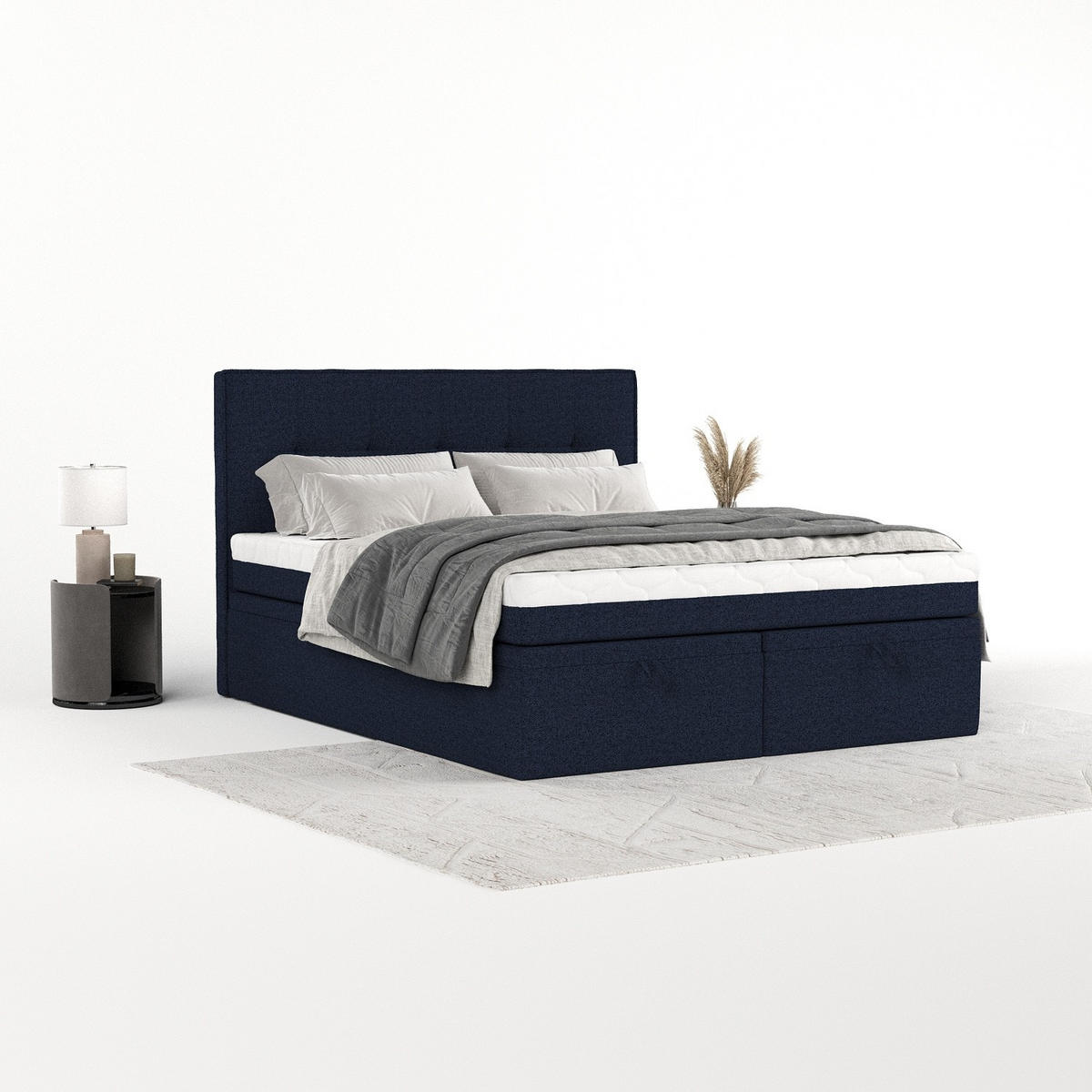 BOXBETT Arivo 200/200 cm Marineblau im Riva Stoff - Schwarz/Dunkelblau, Holz/Holzwerkstoff (200/200cm) - AltaBeds