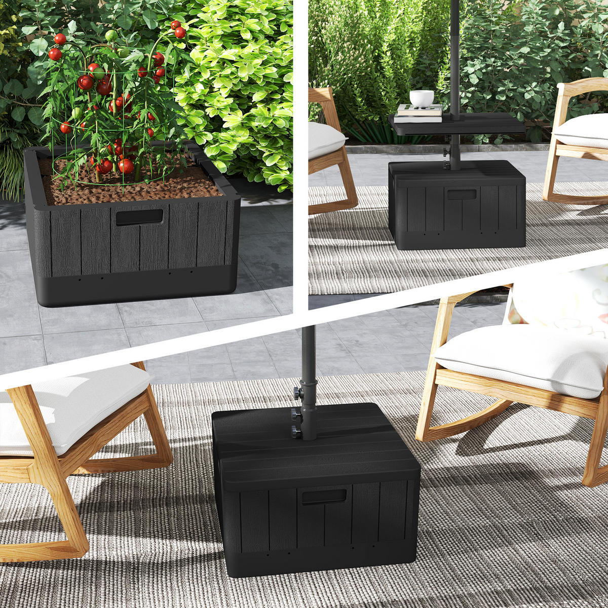 SONNENSCHIRMSTÄNDER 3 in 1 80 kg schwarz - Schwarz, Kunststoff (53/53cm) - LEBENLANG
