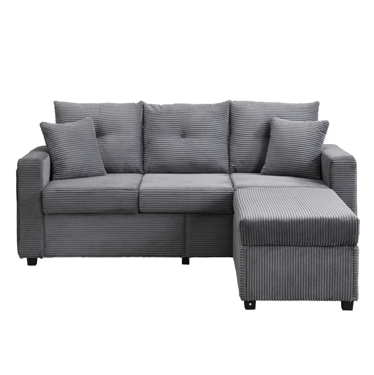 SOFA mit LED und Ottoman L-Form Cord Antique Gray 5-Kissen-Set - Grau, Kunststoff (184/85.5/84.5cm) - Meubliv