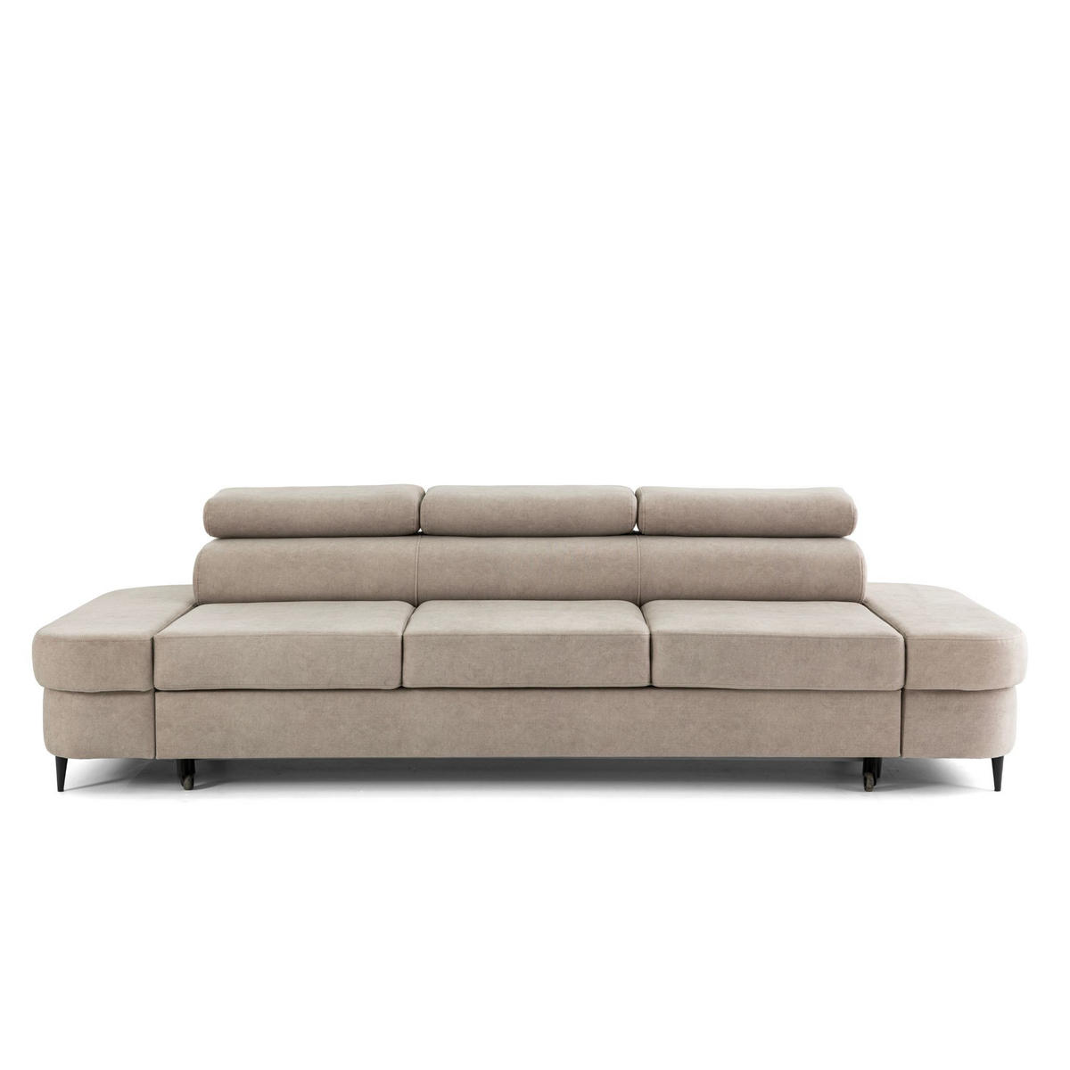 3-SITZER Sofa PRIAM mit Schlaffunktion 125x277 Velours Creme - Creme/Schwarz, Holz/Textil (278/95/102cm) - Muffo