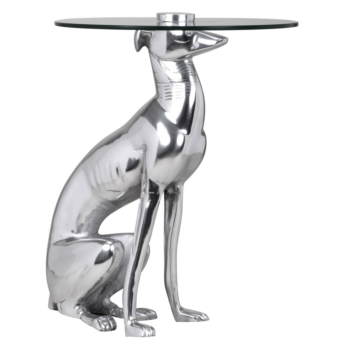 BEISTELLTISCH – Aluminium Glas Silber Skulptur Windhund 55x40 cm handgefertigt - Silberfarben, Glas/Metall (40/40/50cm) - KADIMA DESIGN