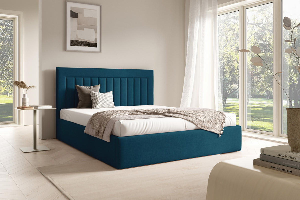 POLSTERBETT BEA I mit Bettkasten 180x200,Doppelbett mit Stauraum,Lattenrost,Boxspringbett-Optik,ohne Matratze Dunkelblau - Dunkelblau, Holz (180/200cm) - Furnistar