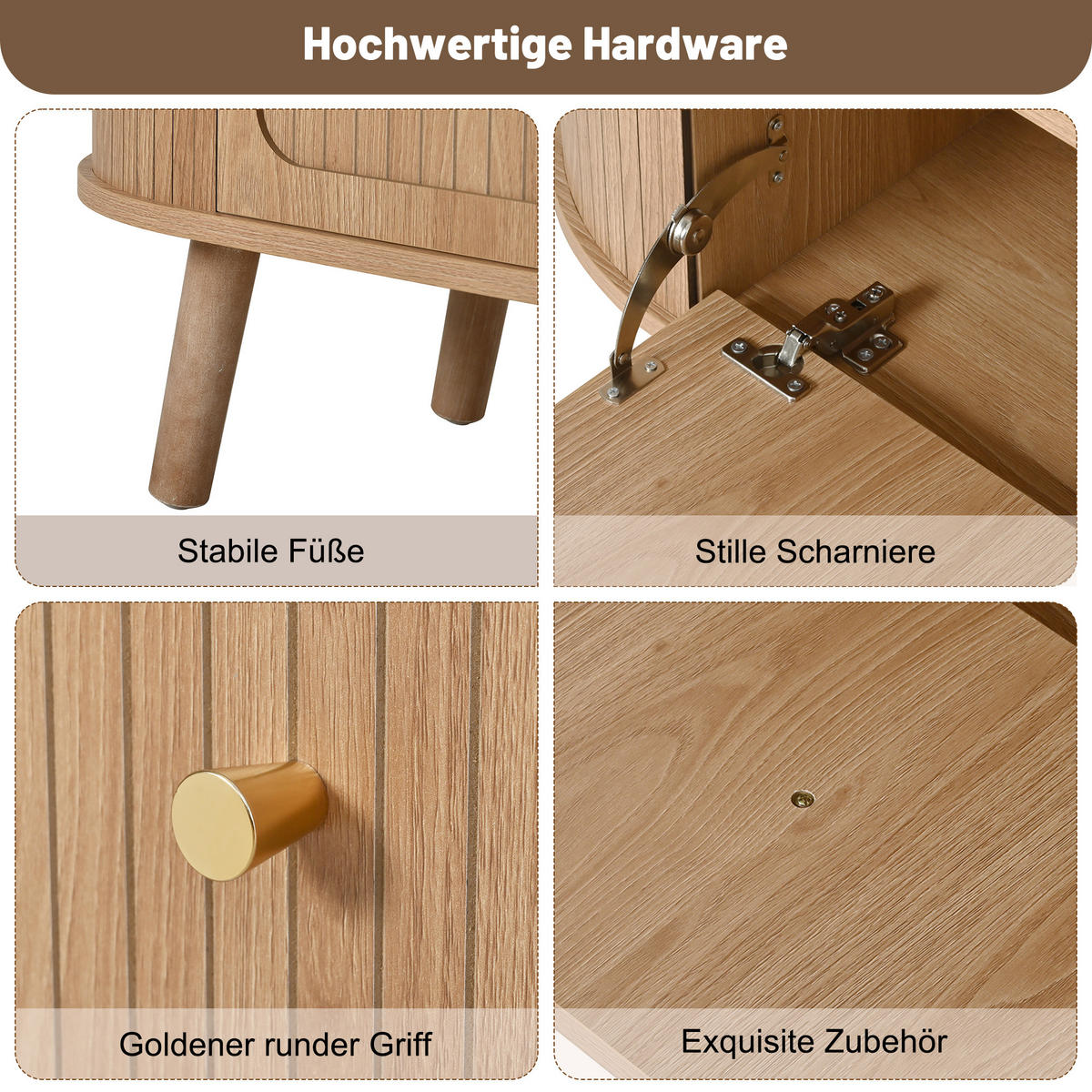 TV-SCHRANK 180cm 4 Türen Goldgriffe Holzbeine modern - Eichefarben, Holzwerkstoff (38/47/180cm) - FLIEKS