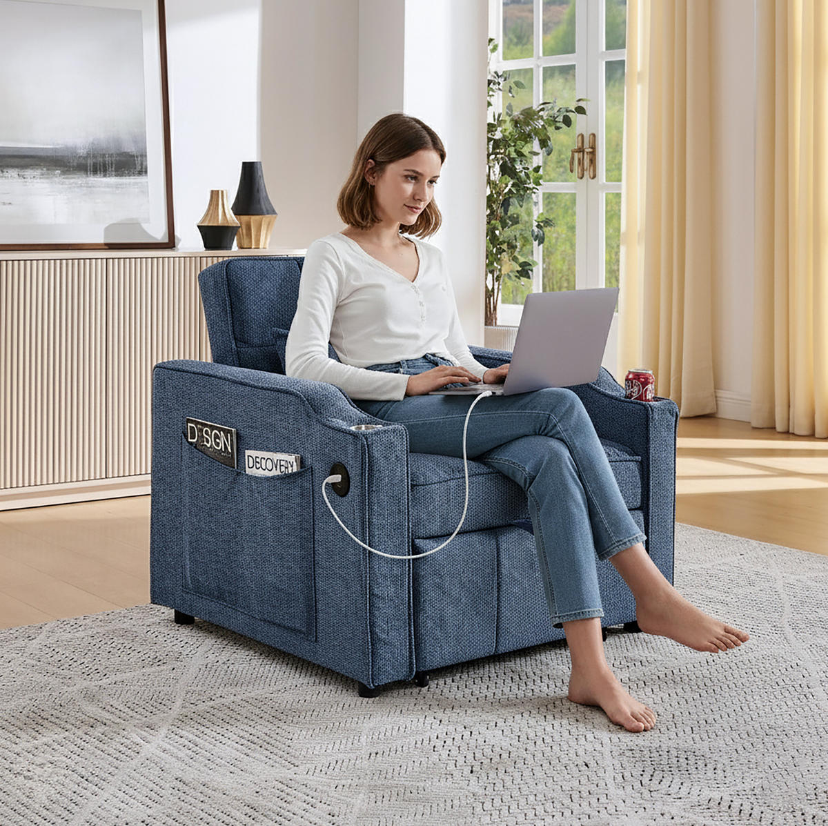 SCHLAFSESSEL 3-in-1 mit Liegefunktion 190 cm Navy Blue - Blau, Holz (85/86/190cm) - Meubliv