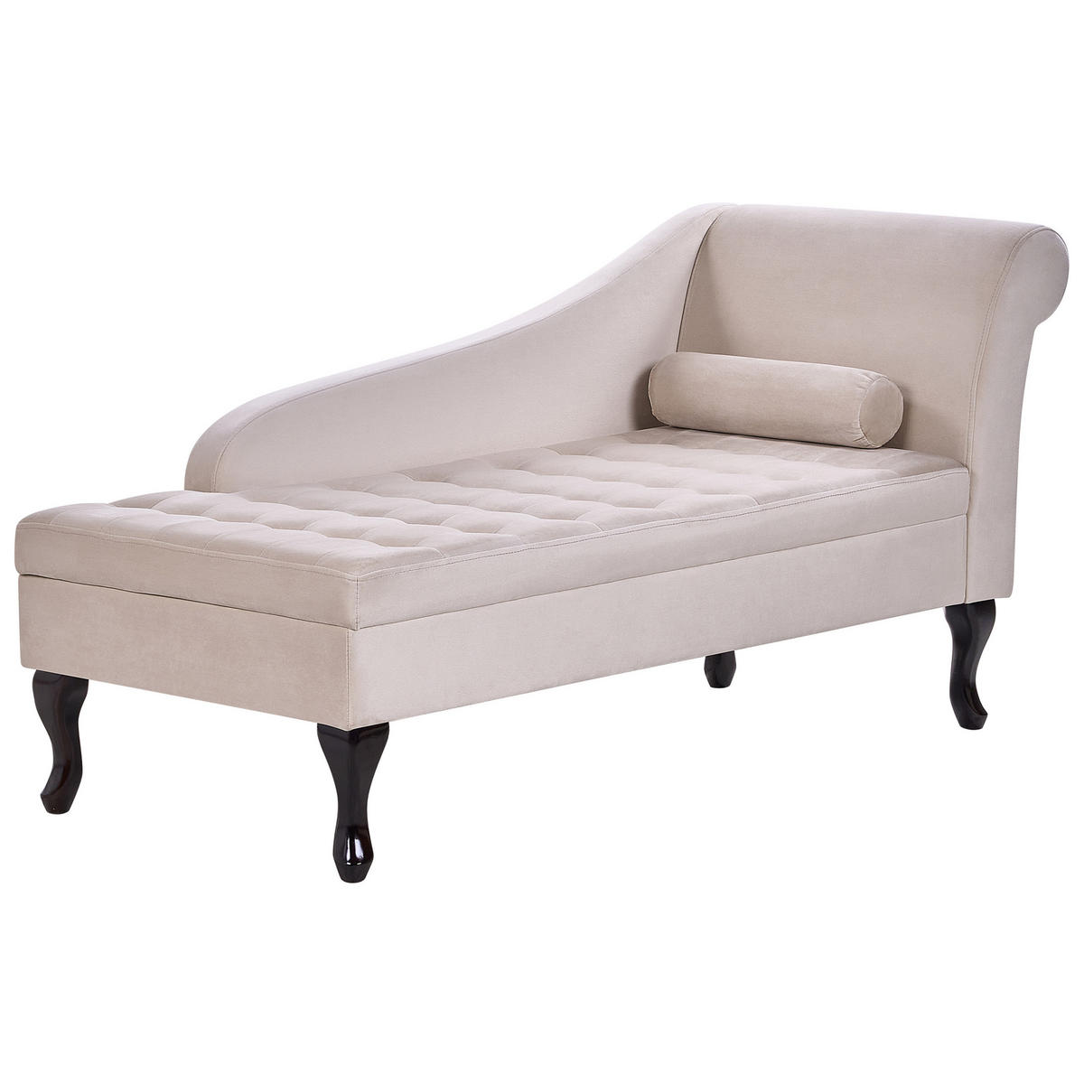 CHAISELONGUE Samtstoff hellbeige mit Bettkasten rechtsseitig Pessac - Beige/Schwarz, Textil (145/71/62cm) - Beliani