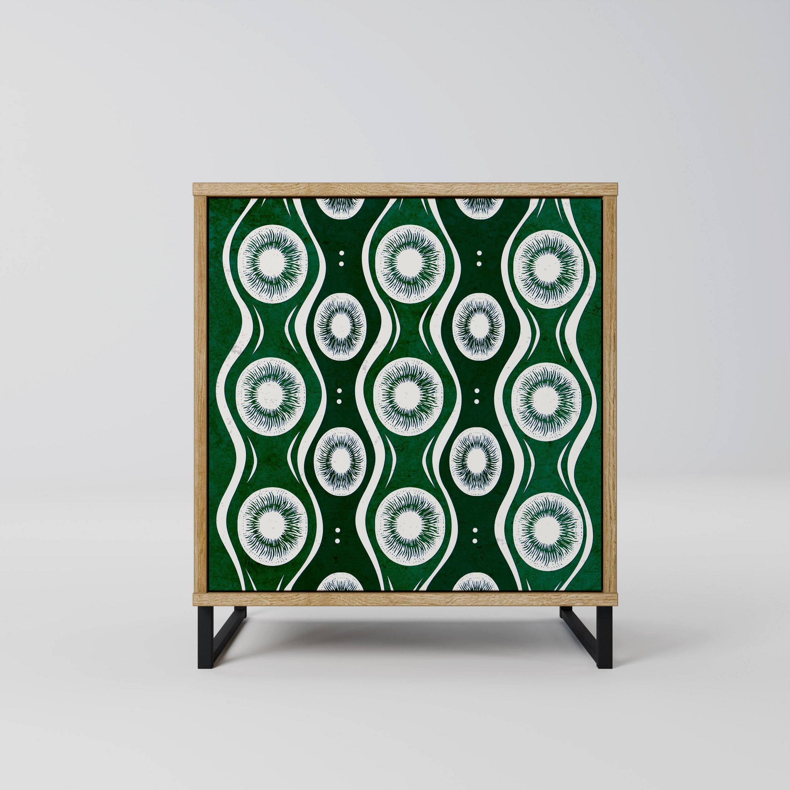 SIDEBOARD GREEN EYES, Eichefarben, 57,5x42x67,5 cm, Schwarze Metall-Rahmenfüße - Eichefarben/Multicolor, Holzwerkstoff/Metall (57.5/67.5/42cm) - SpaceRebels