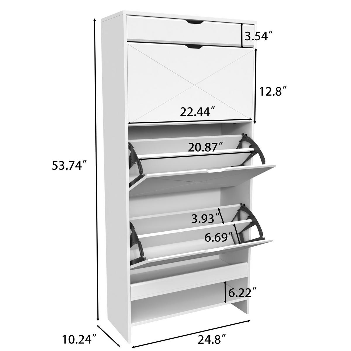 SCHUHSCHRANK mit Klappen und Schublade in Weiß – platzsparend für den Flur - Weiß, Holzwerkstoff (63/136.5/26cm) - BEAOK