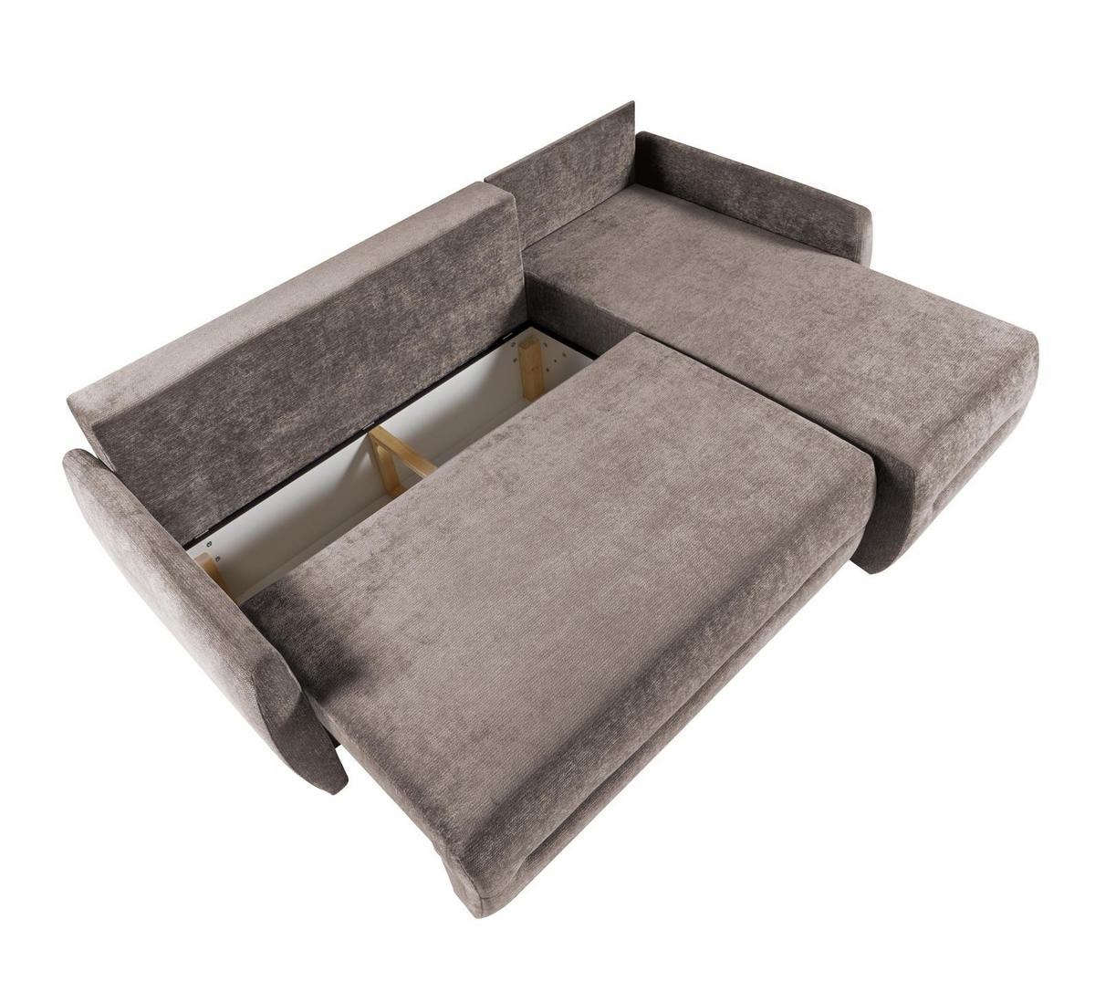 ECKSOFA mit Schlaffunktion KATANIA - Chenille-Stoff Taupe - Inkl. Bettkasten - Taupe, Textil (225/153cm) - Bettso